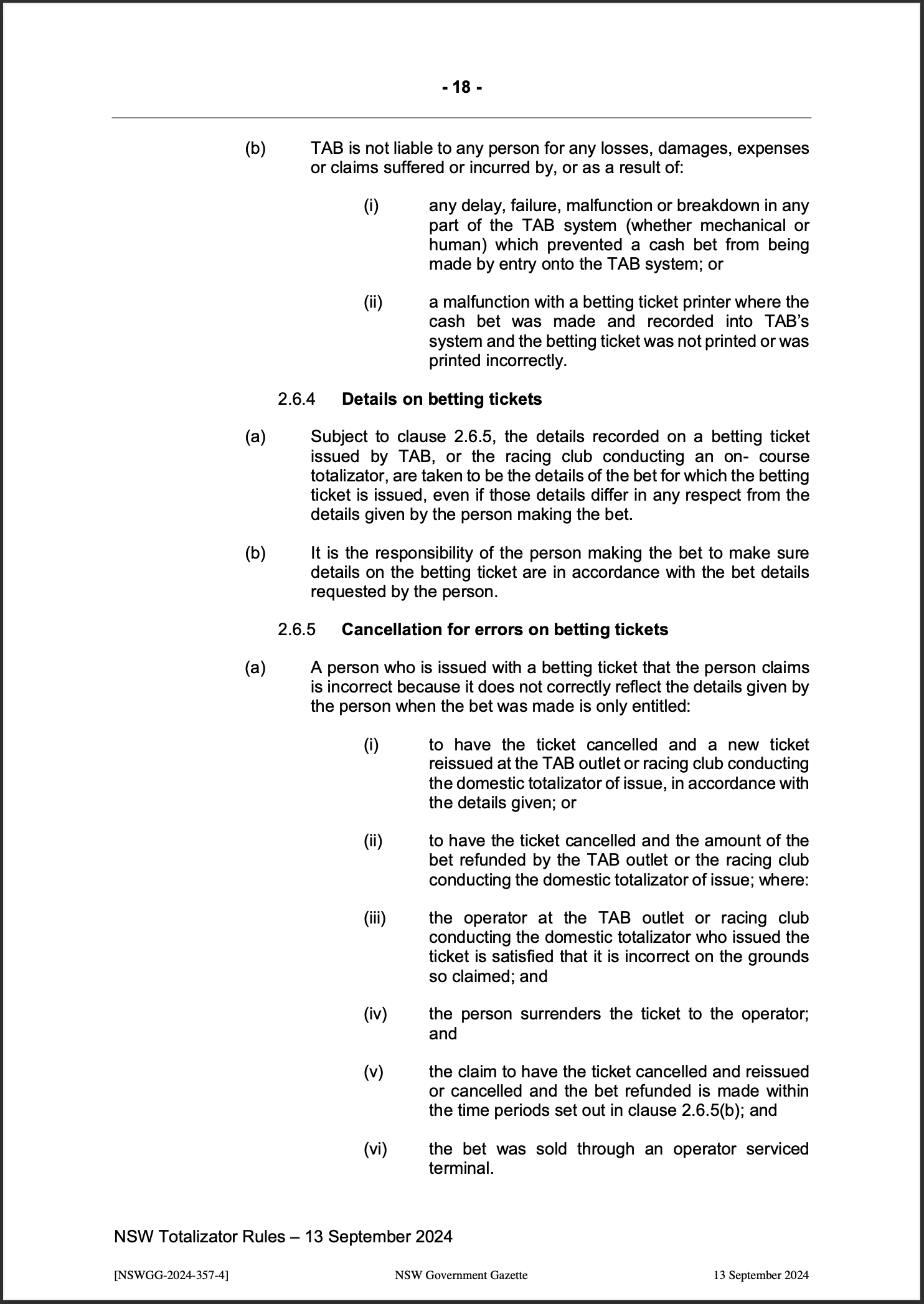NSW Totalizator Betting Rules (Racing)