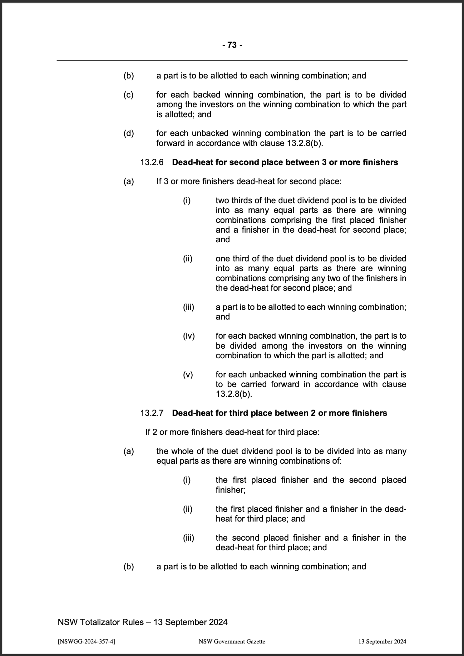 NSW Totalizator Betting Rules (Racing)