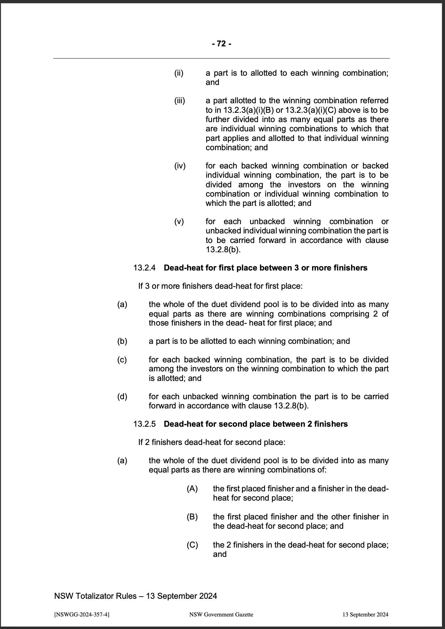 NSW Totalizator Betting Rules (Racing)