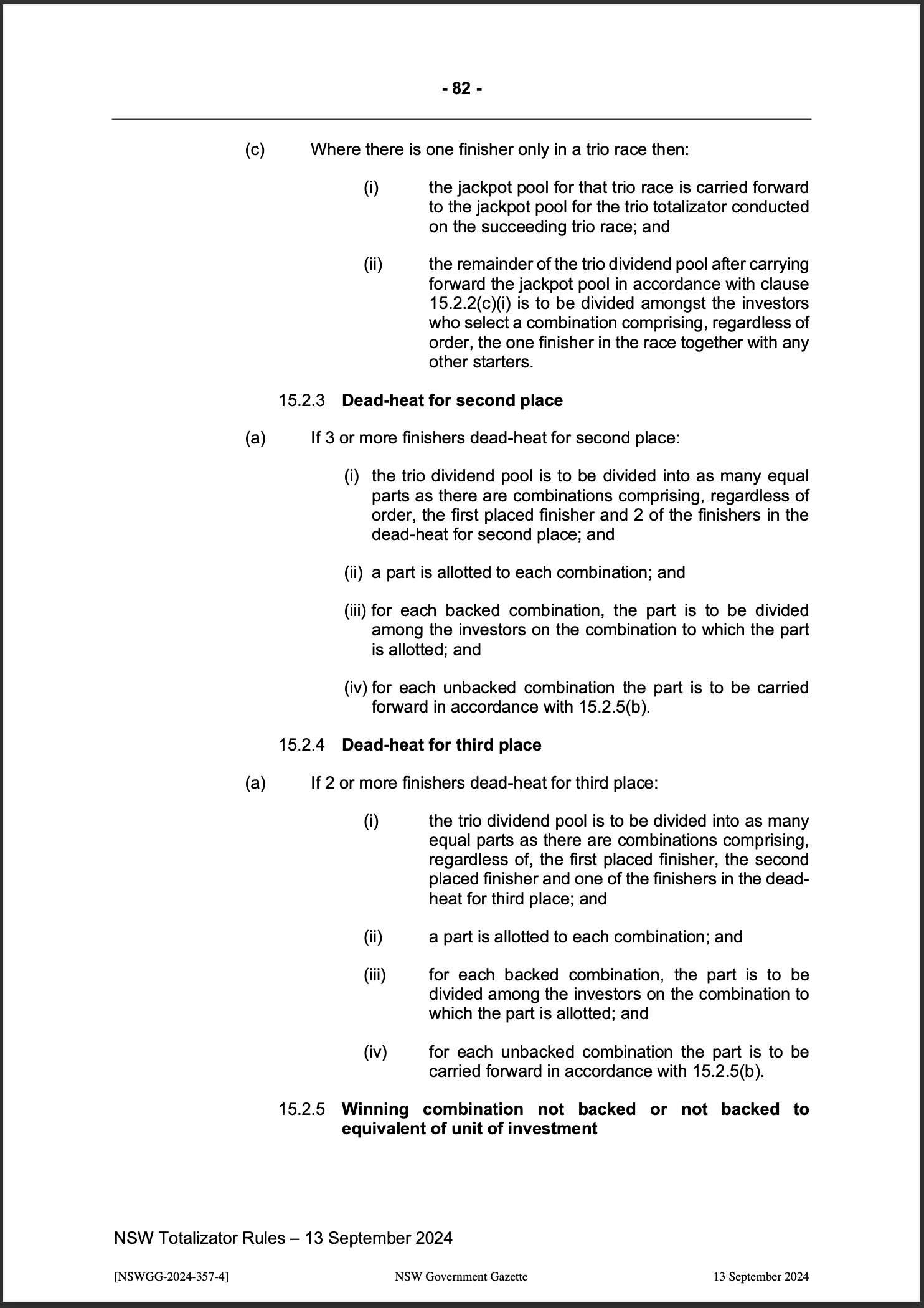 NSW Totalizator Betting Rules (Racing)