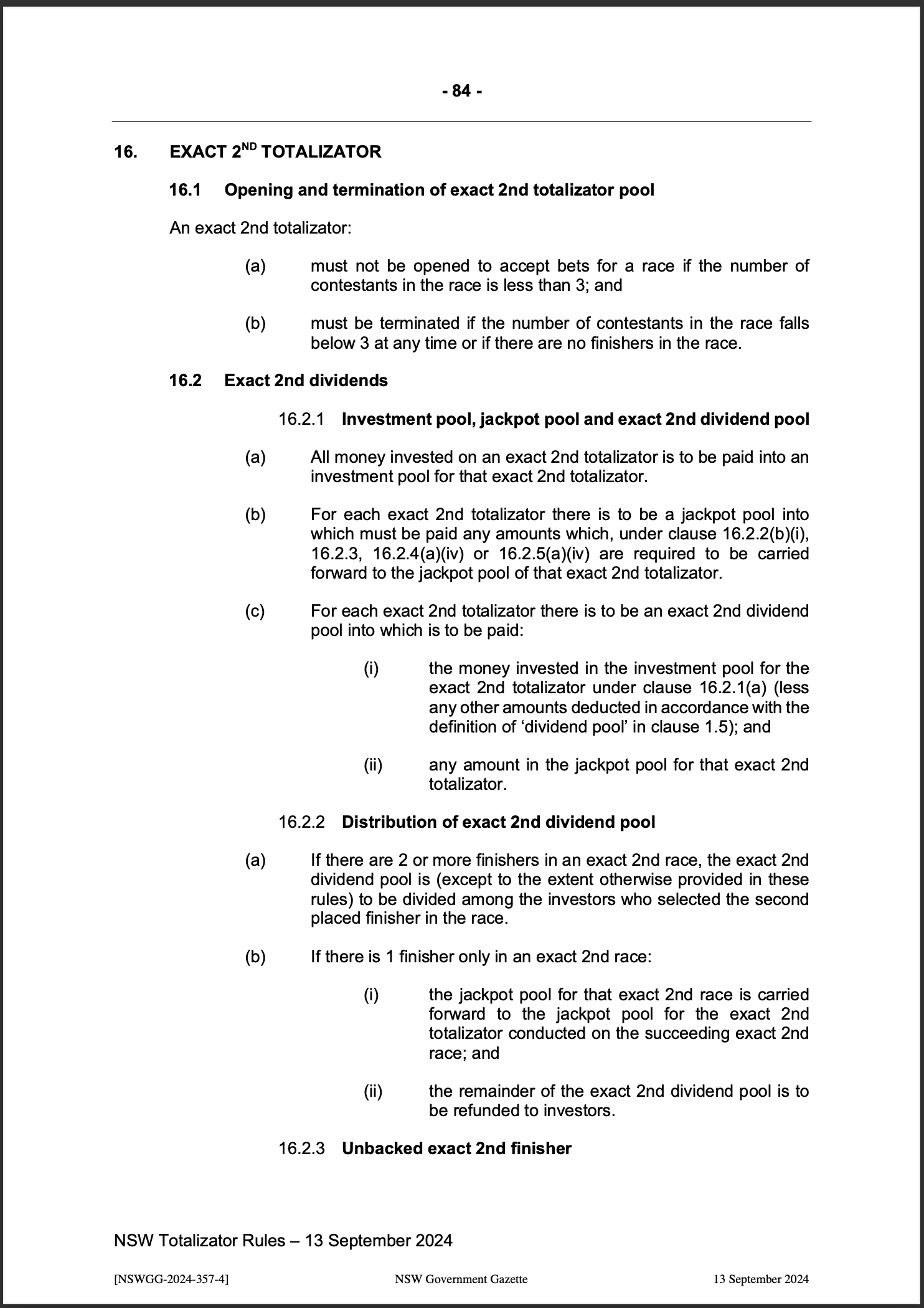 NSW Totalizator Betting Rules (Racing)