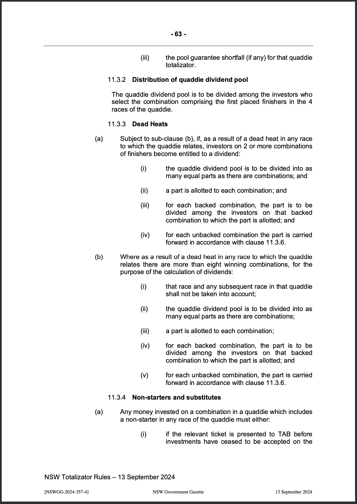 NSW Totalizator Betting Rules (Racing)