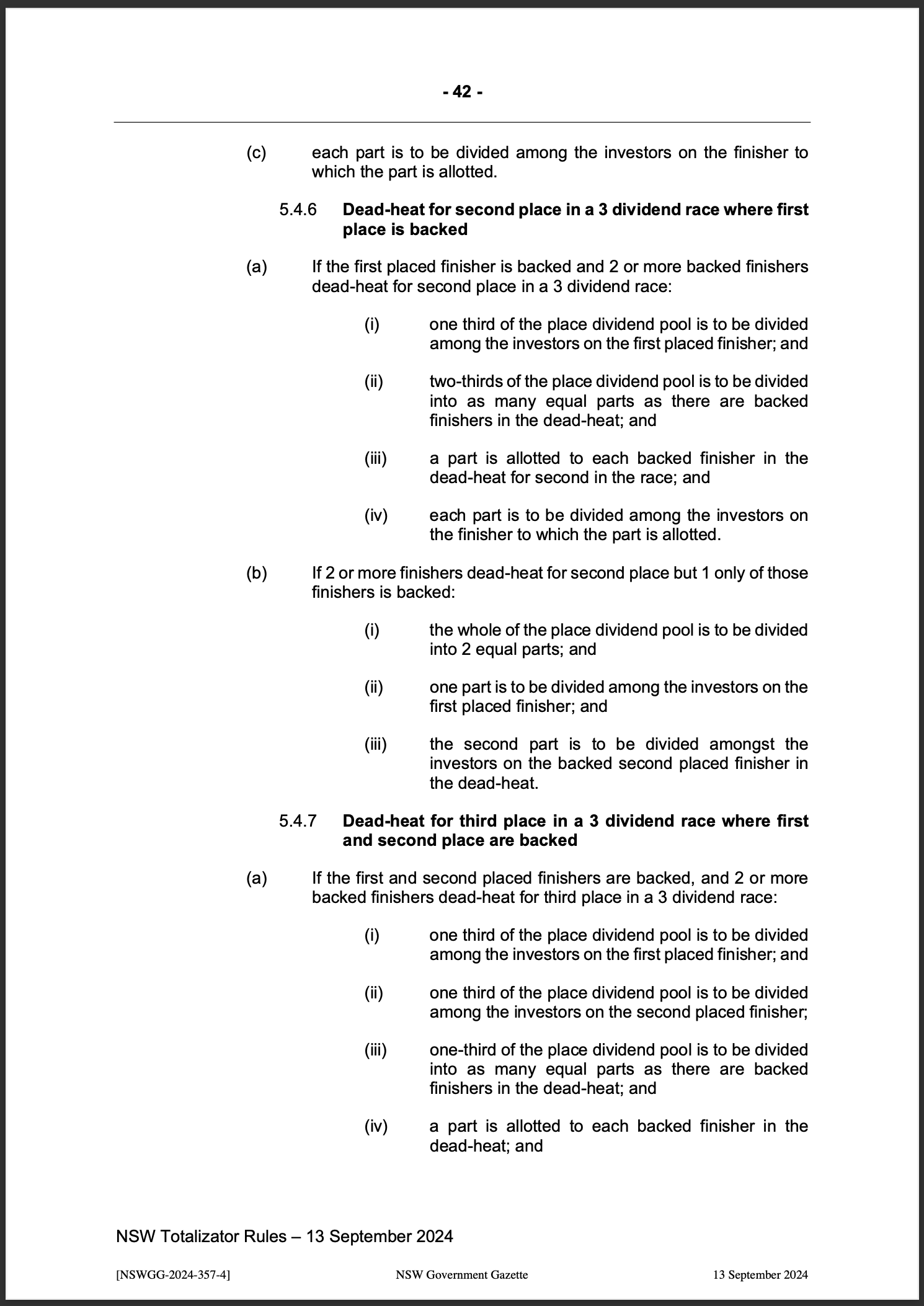 NSW Totalizator Betting Rules (Racing)