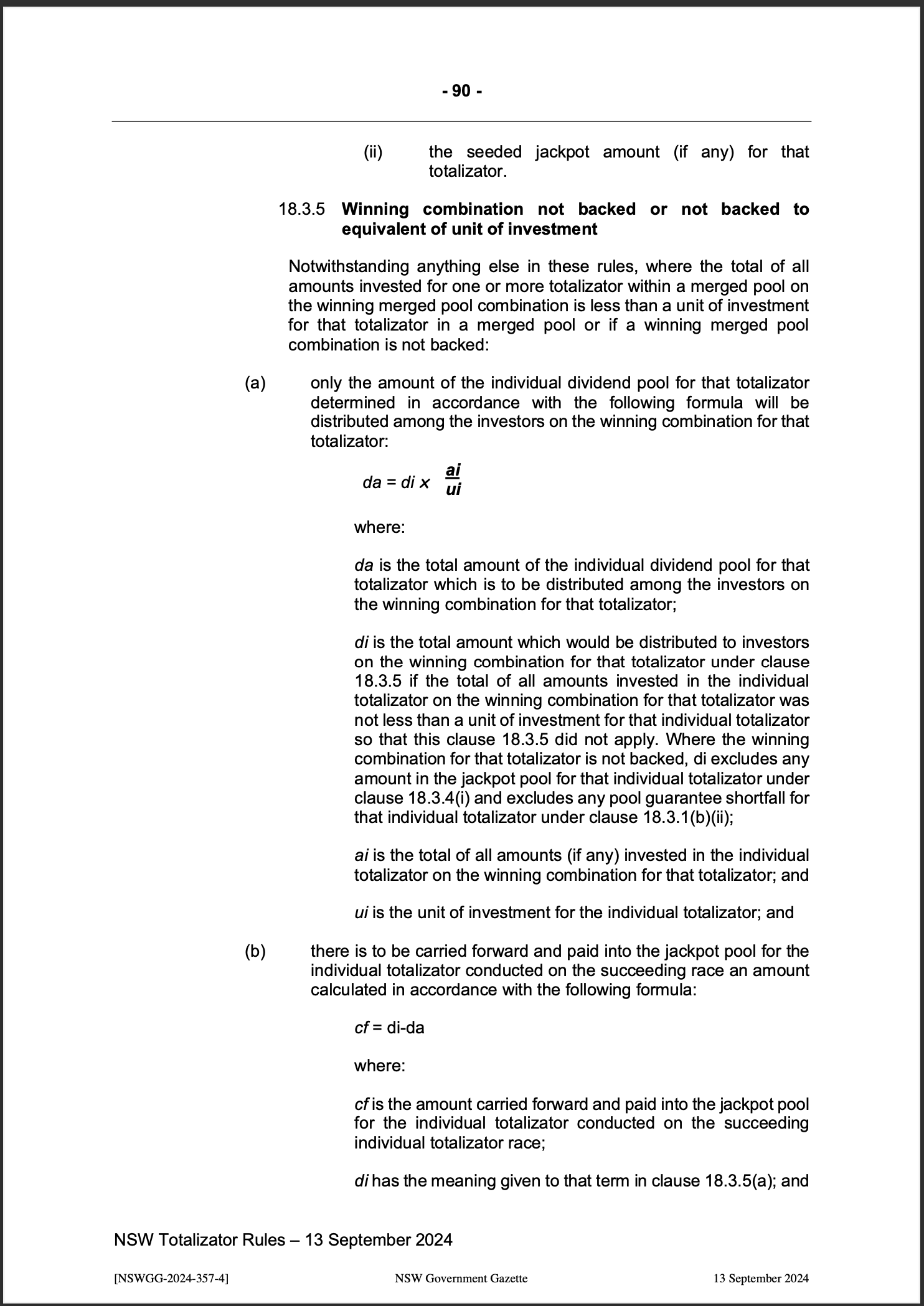 NSW Totalizator Betting Rules (Racing)