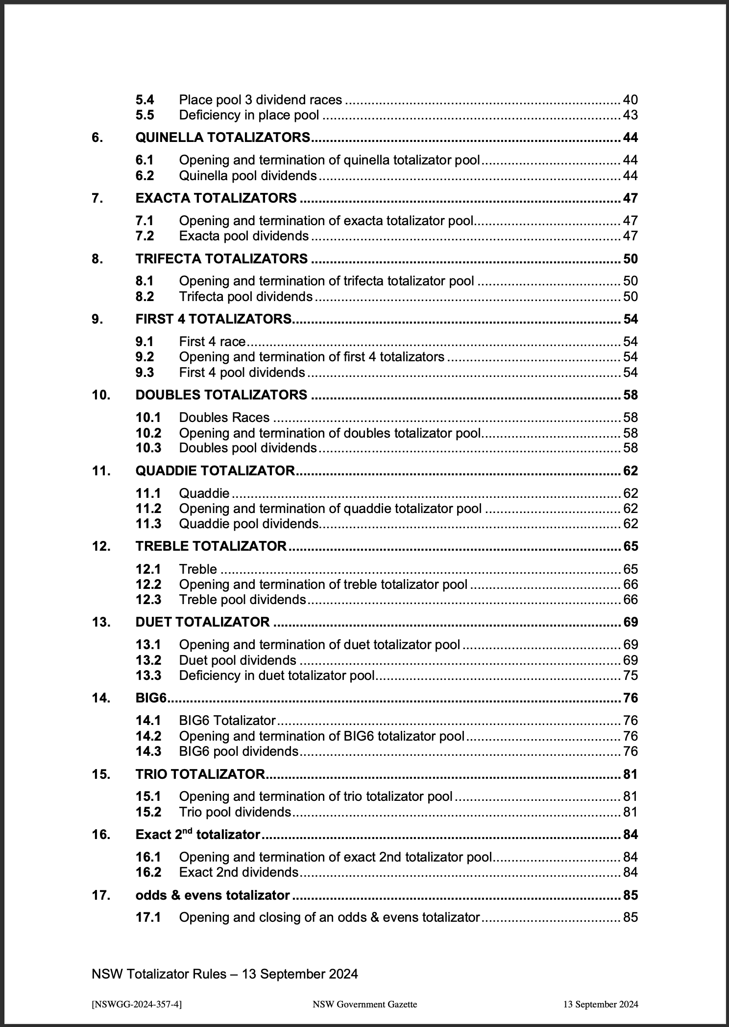 NSW Totalizator Betting Rules (Racing)