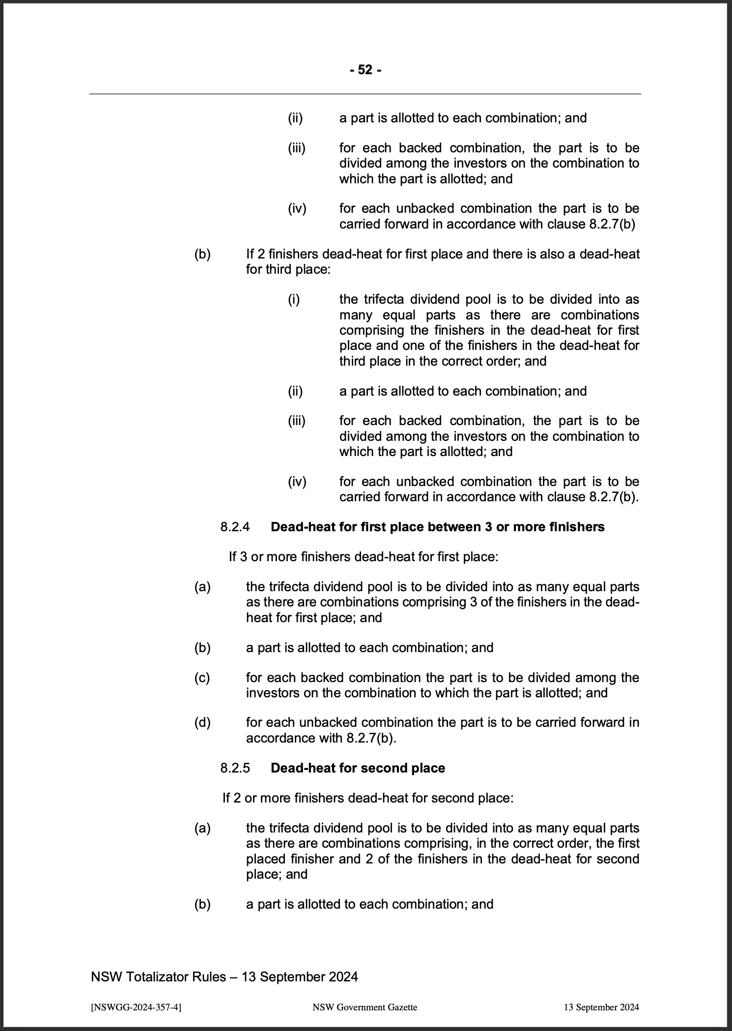NSW Totalizator Betting Rules (Racing)
