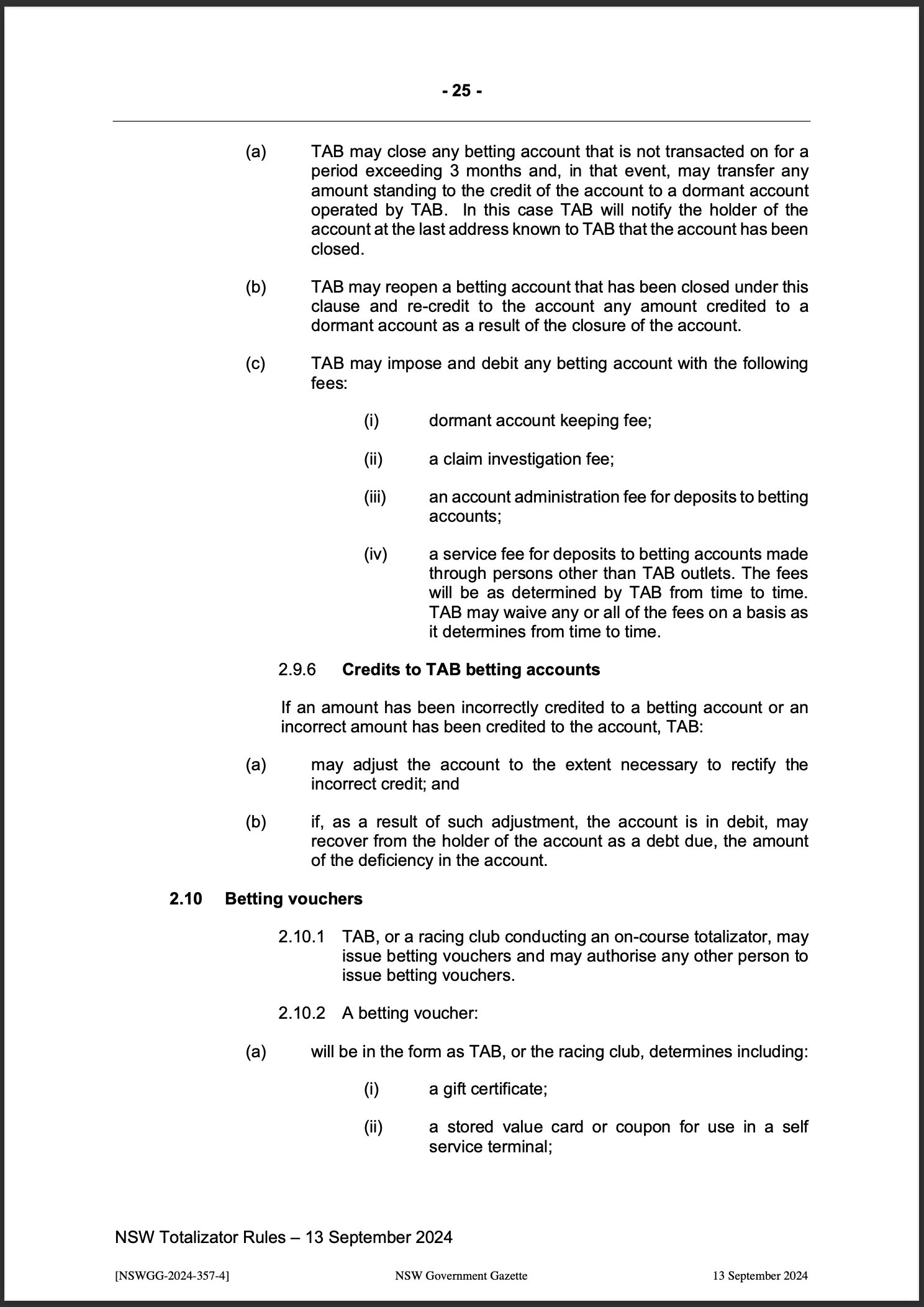 NSW Totalizator Betting Rules (Racing)