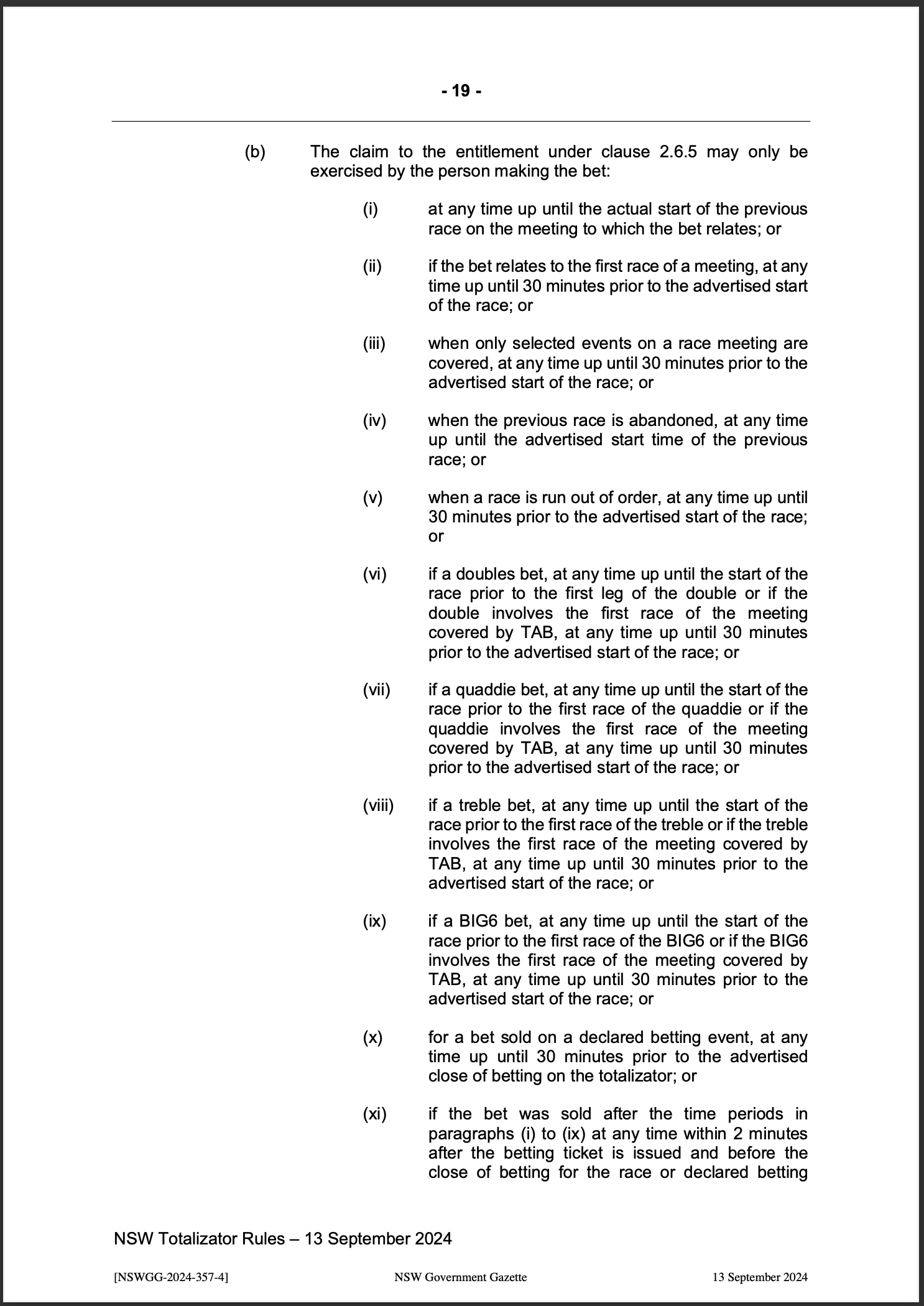 NSW Totalizator Betting Rules (Racing)