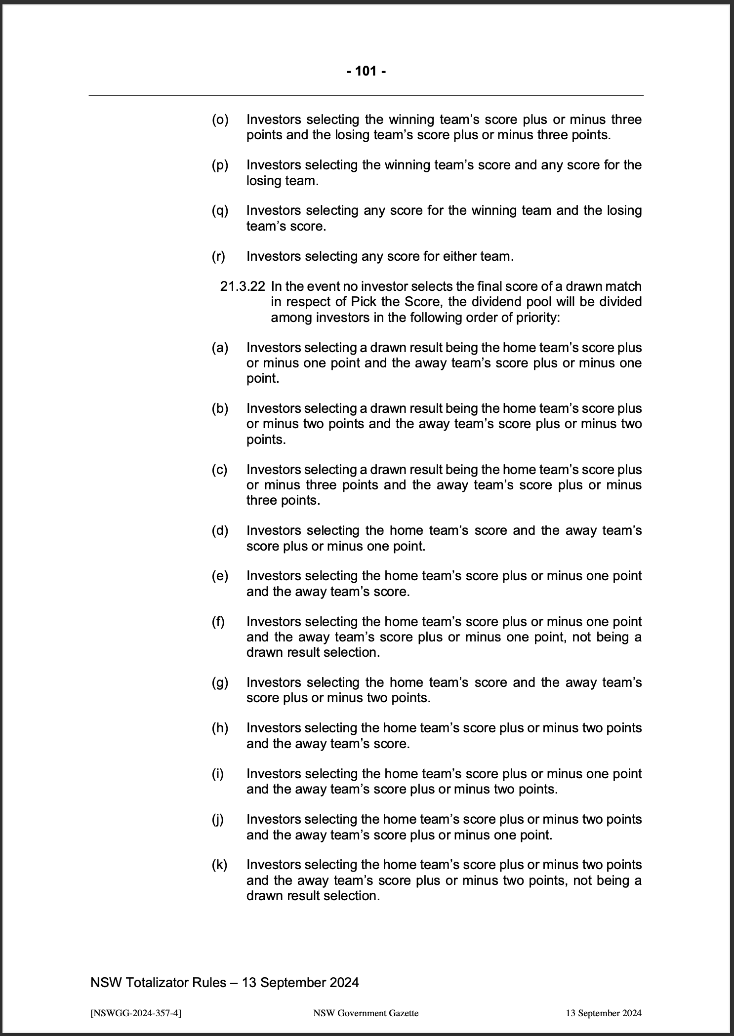 NSW Totalizator Betting Rules (Racing)