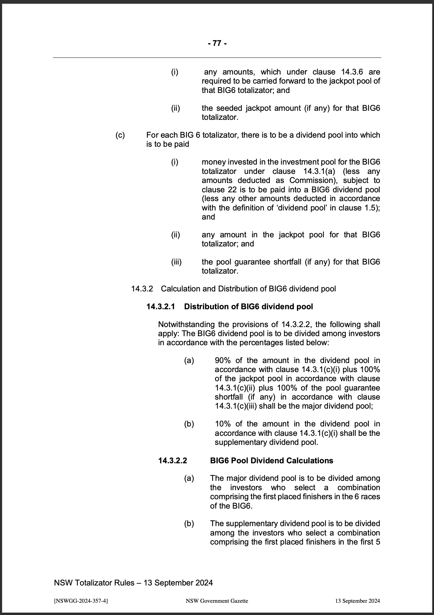 NSW Totalizator Betting Rules (Racing)