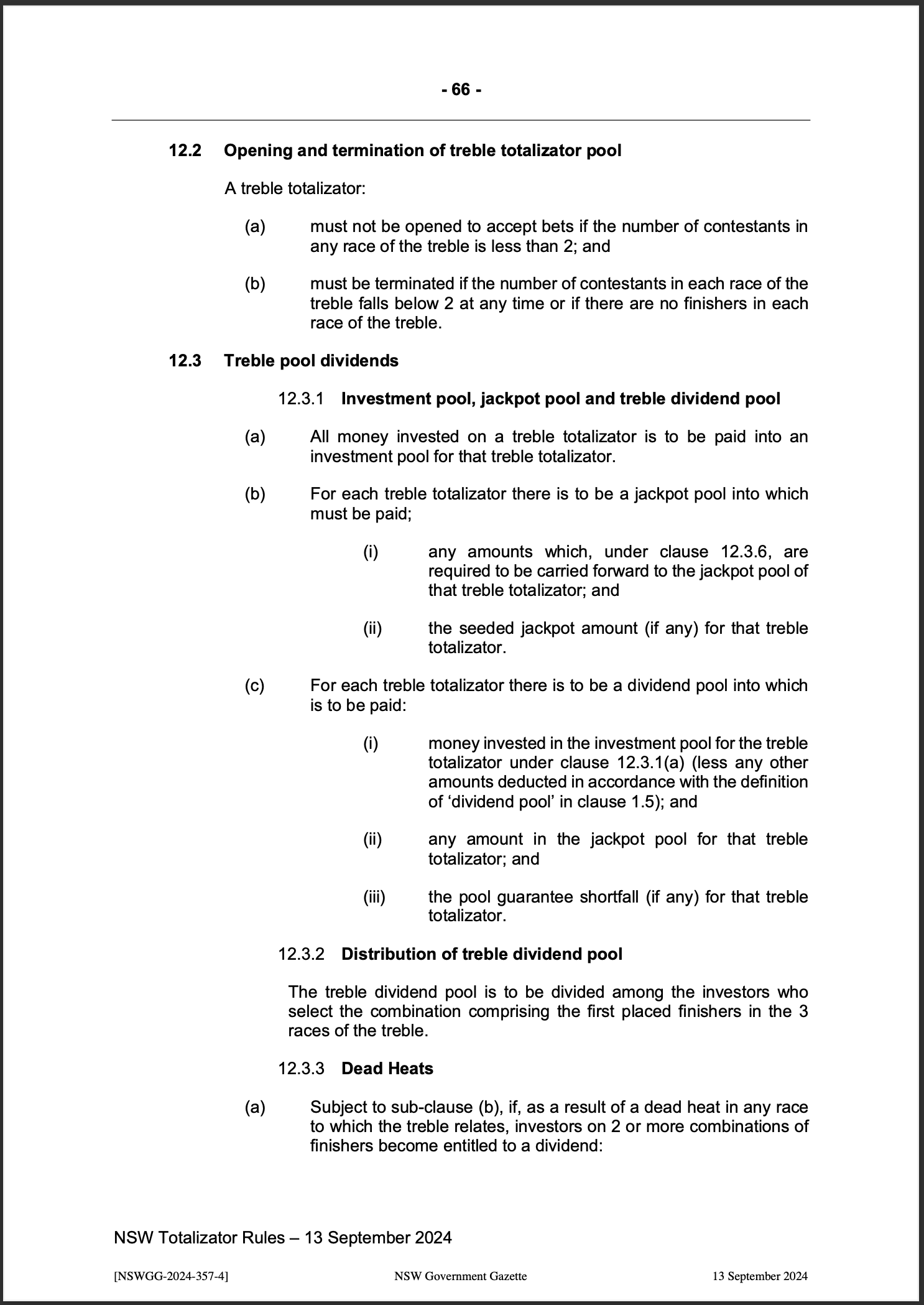 NSW Totalizator Betting Rules (Racing)