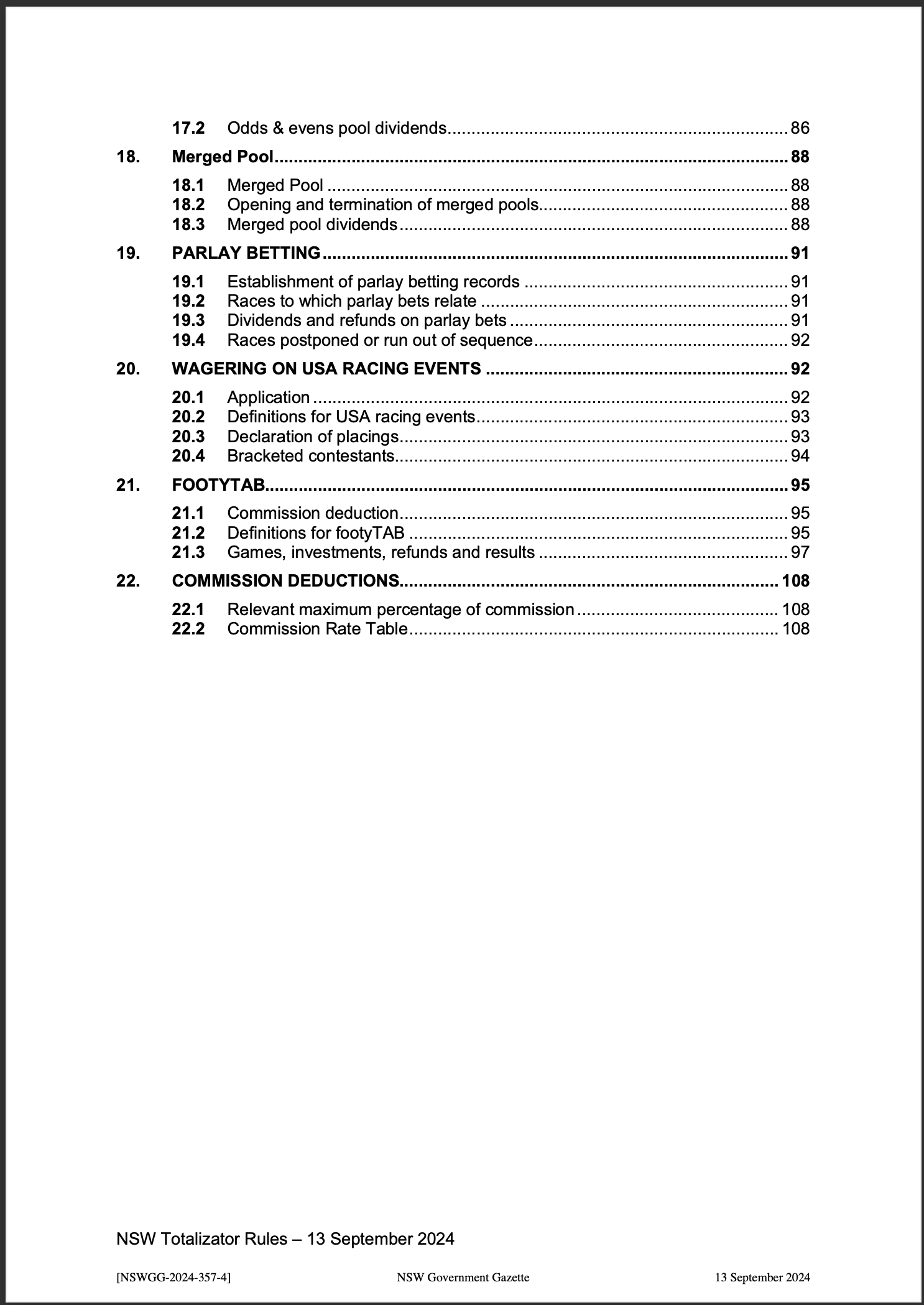 NSW Totalizator Betting Rules (Racing)