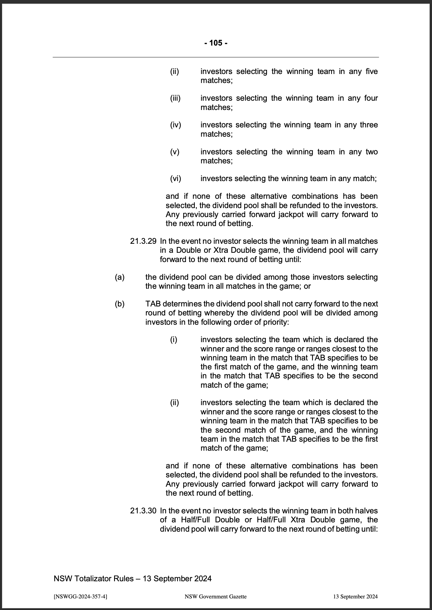 NSW Totalizator Betting Rules (Racing)