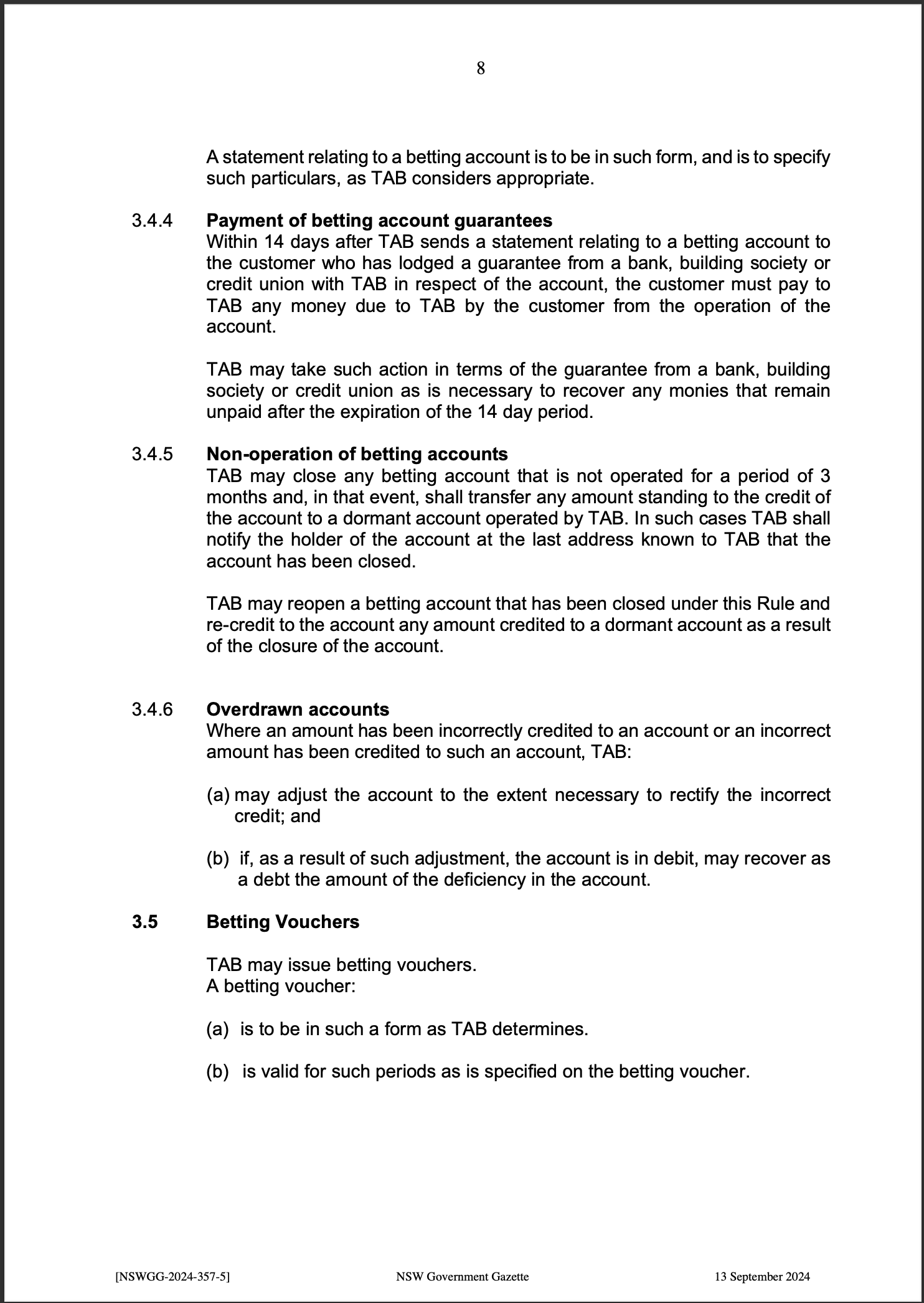 TAB Limited Fixed Price Racing Betting Rules