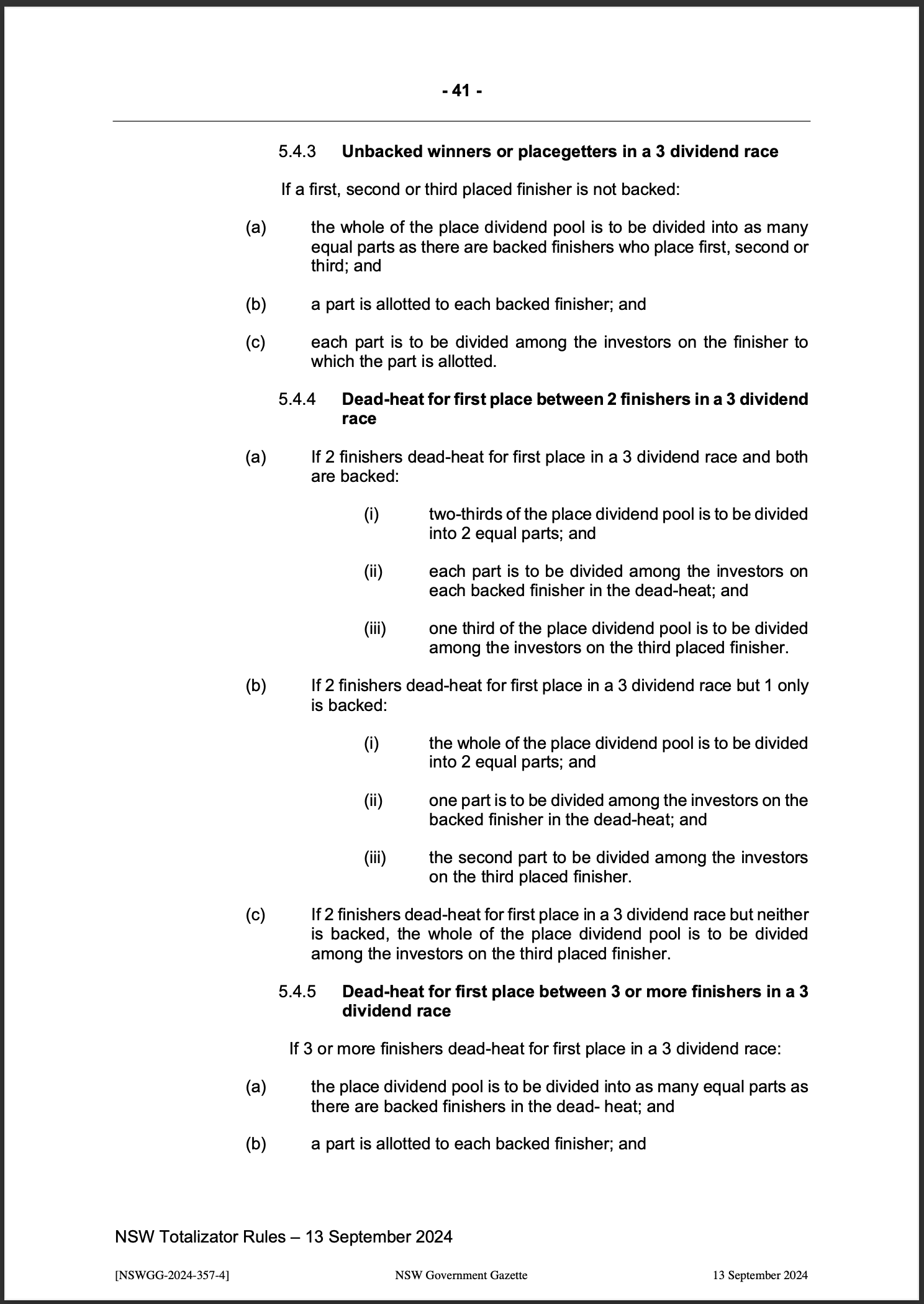 NSW Totalizator Betting Rules (Racing)