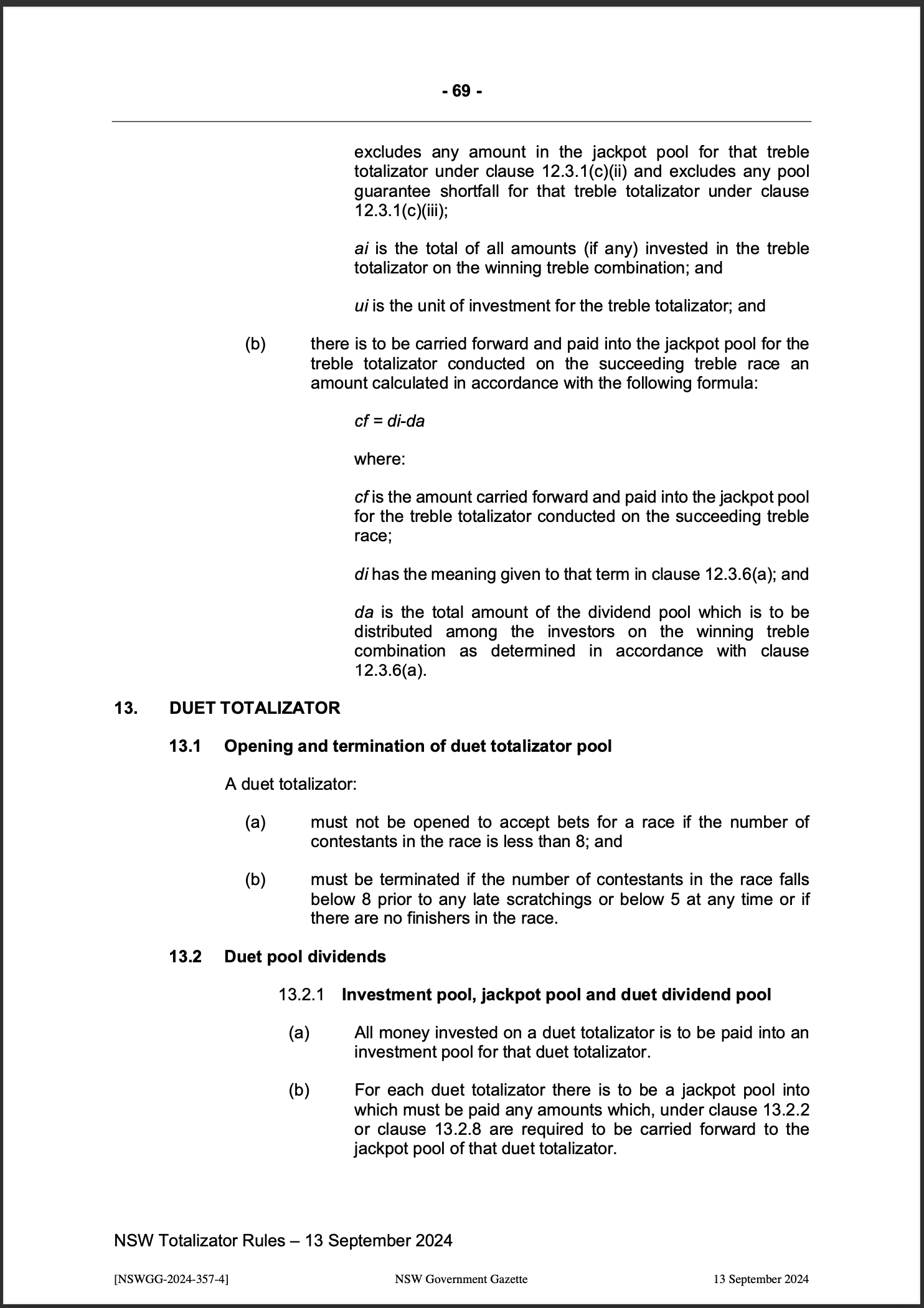 NSW Totalizator Betting Rules (Racing)