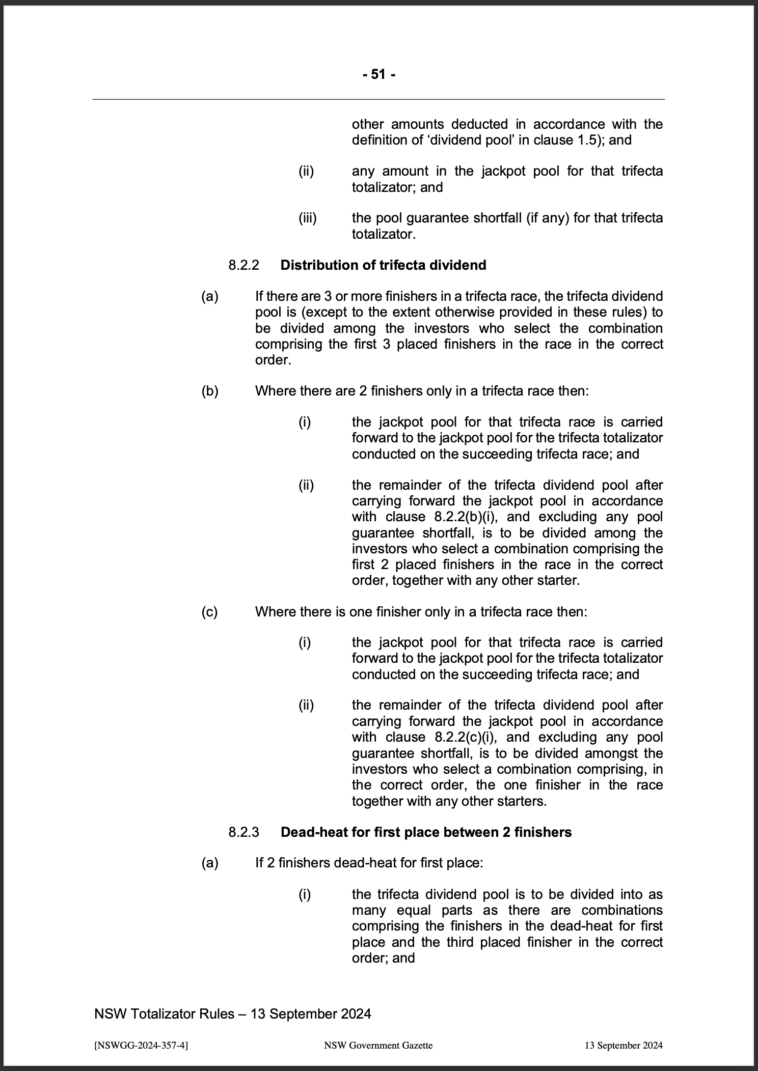 NSW Totalizator Betting Rules (Racing)