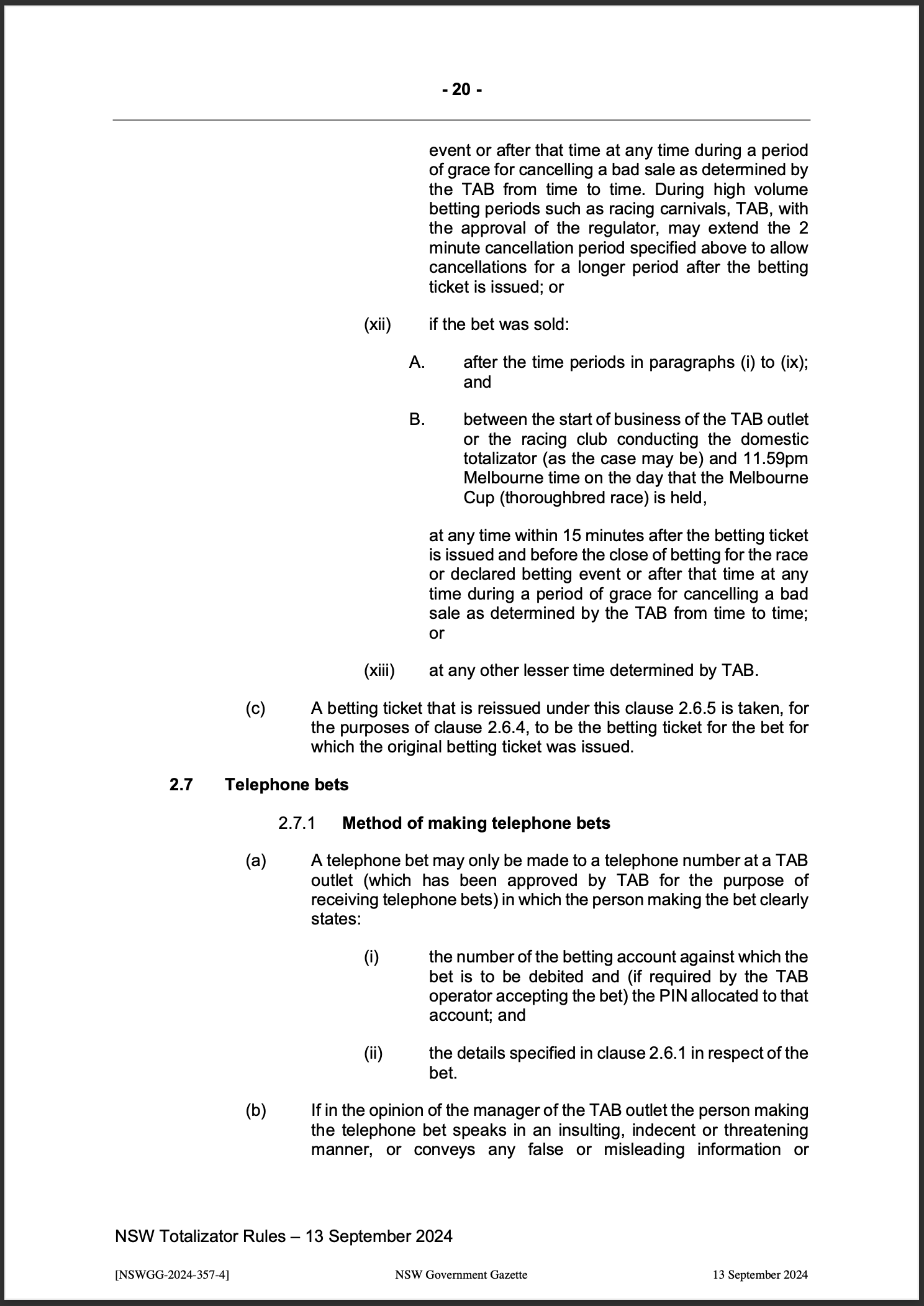 NSW Totalizator Betting Rules (Racing)