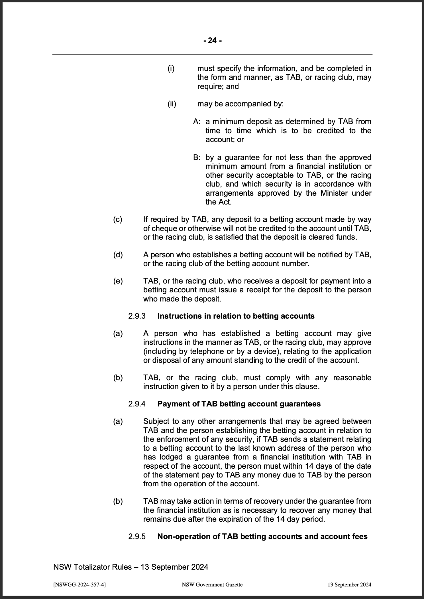 NSW Totalizator Betting Rules (Racing)