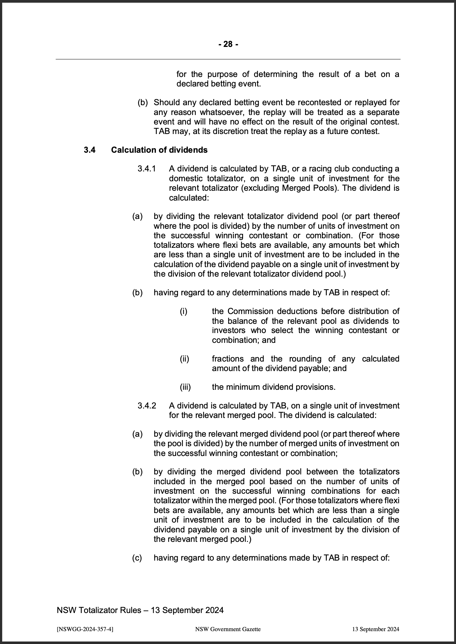 NSW Totalizator Betting Rules (Racing)