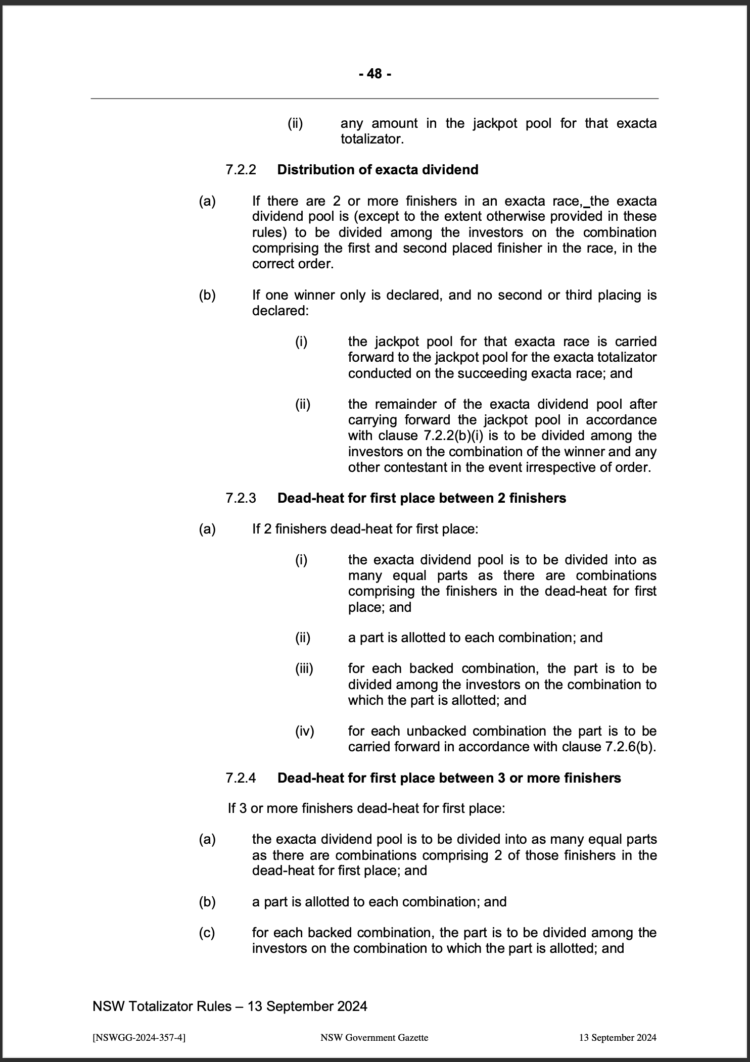 NSW Totalizator Betting Rules (Racing)