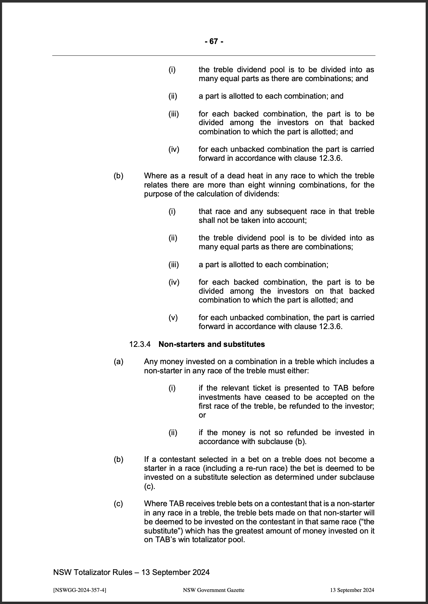 NSW Totalizator Betting Rules (Racing)