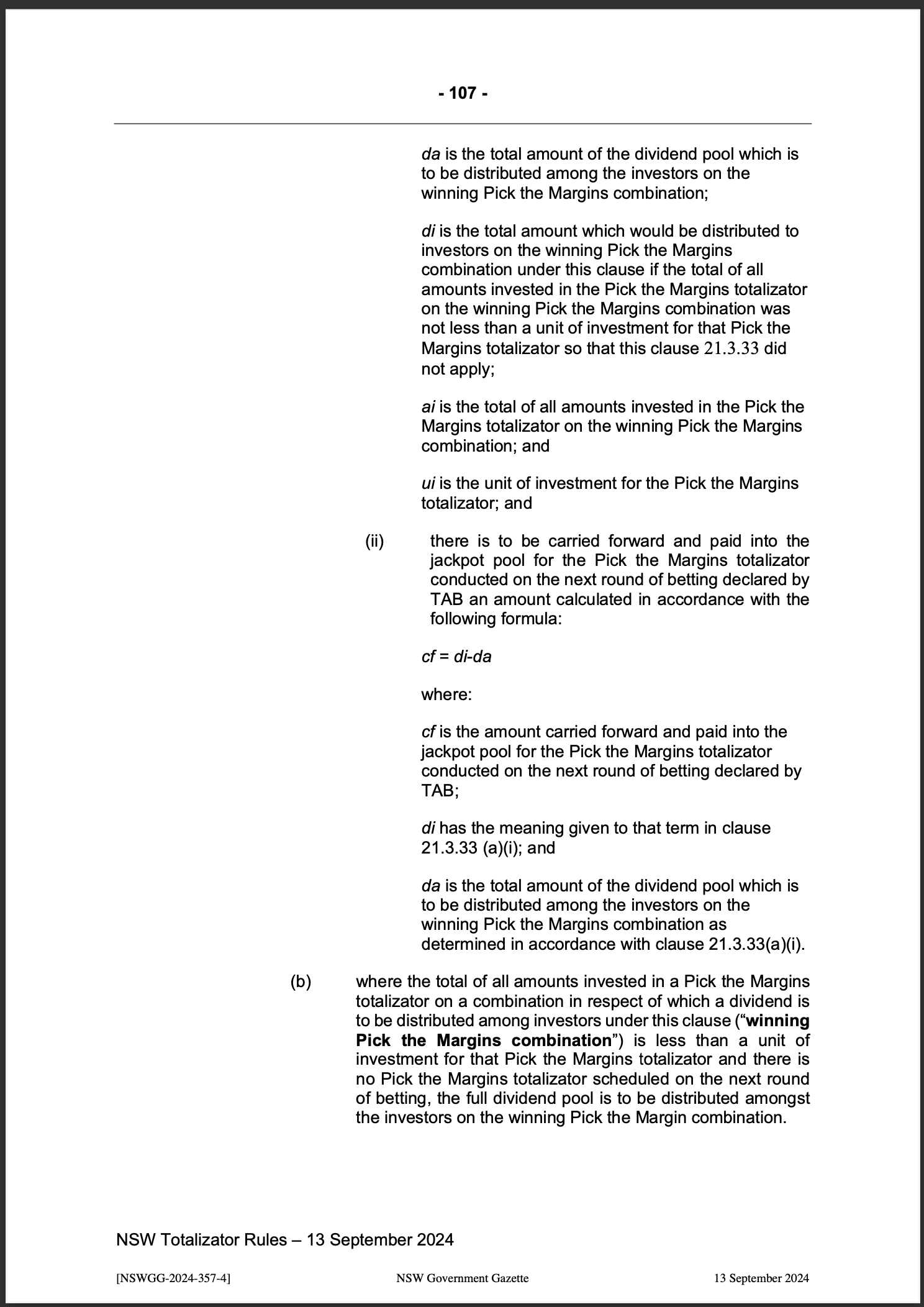 NSW Totalizator Betting Rules (Racing)