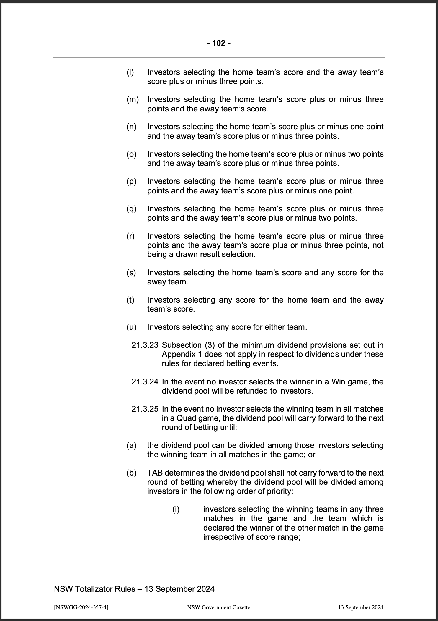 NSW Totalizator Betting Rules (Racing)