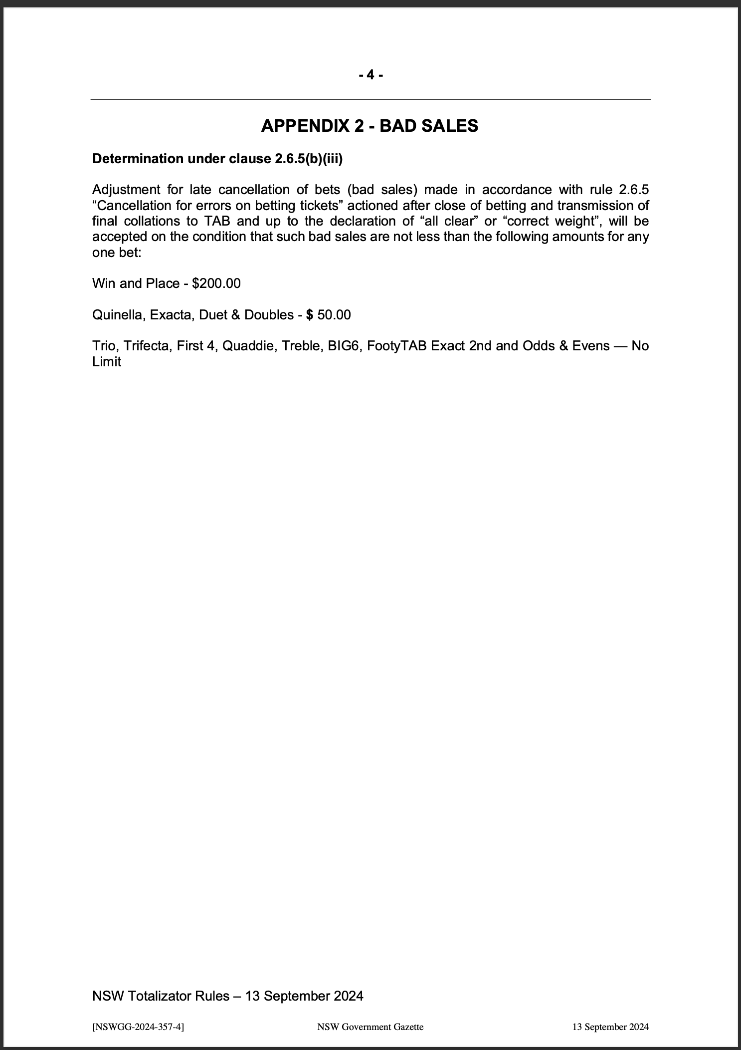 NSW Totalizator Betting Rules (Racing)