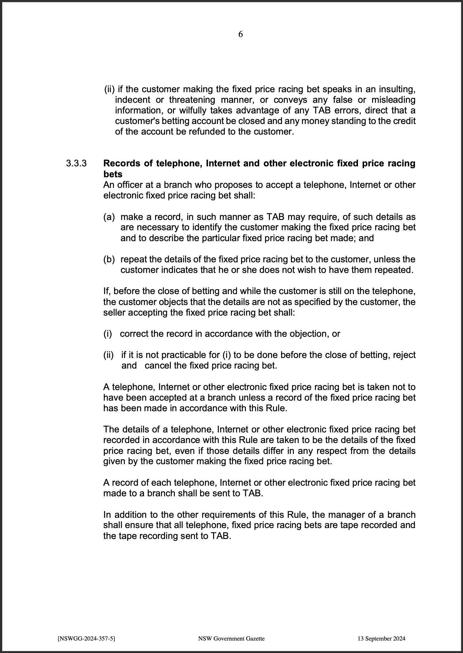 TAB Limited Fixed Price Racing Betting Rules