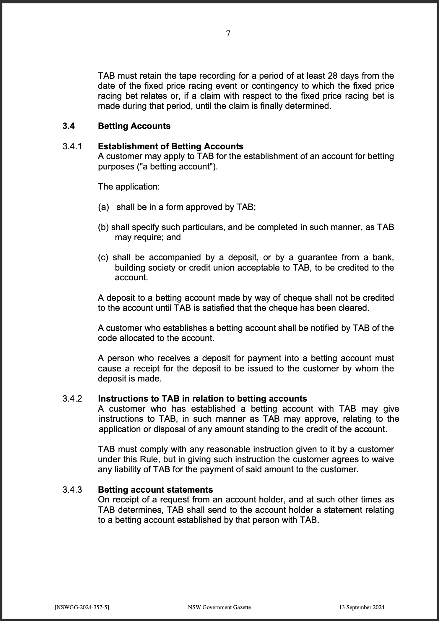 TAB Limited Fixed Price Racing Betting Rules