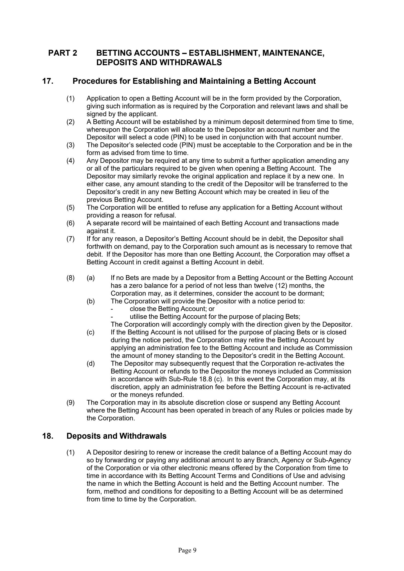 Tabcorp ACT Pty Ltd Totalisator Rules (Racing)