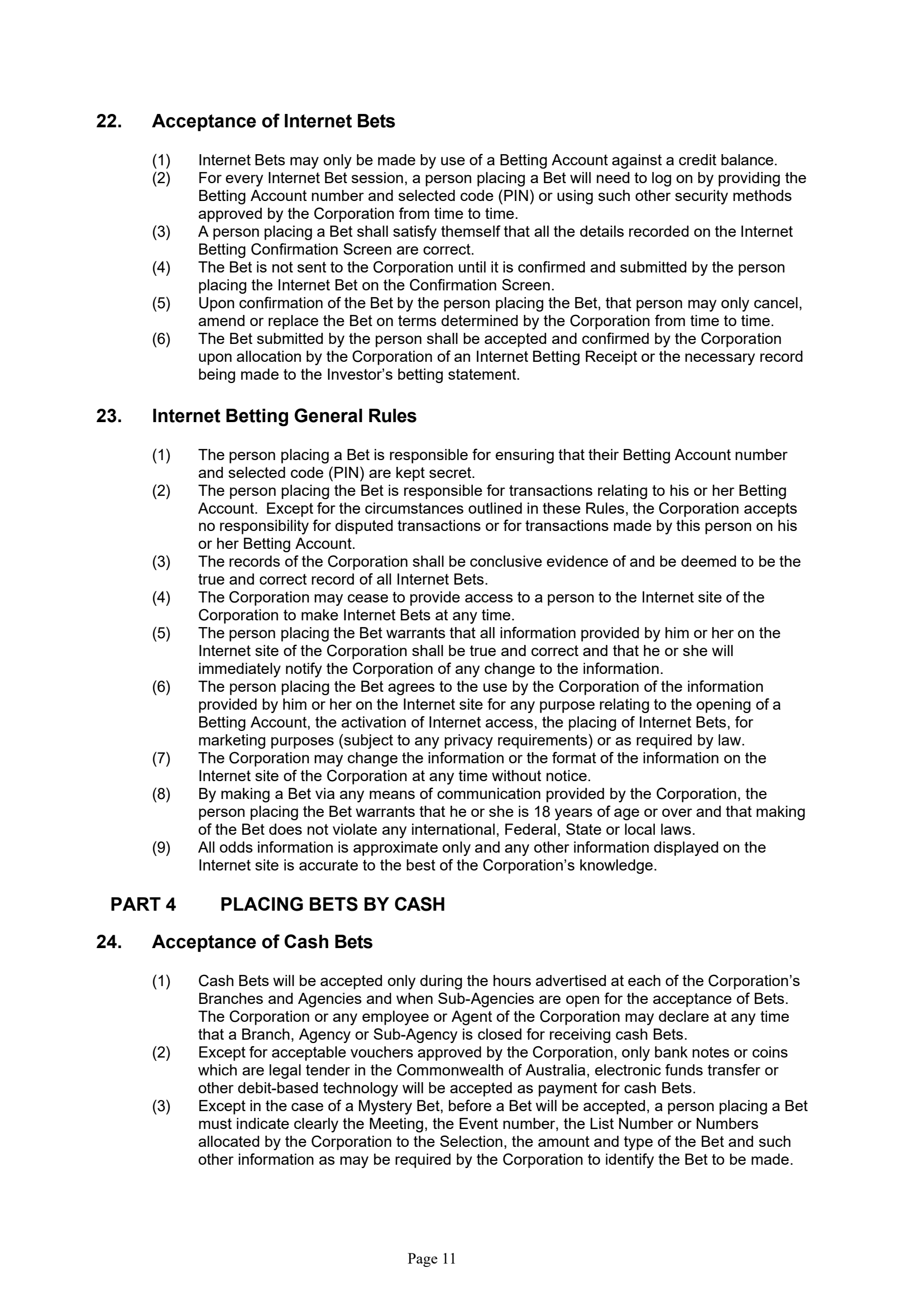 Tabcorp ACT Pty Ltd Totalisator Rules (Racing)