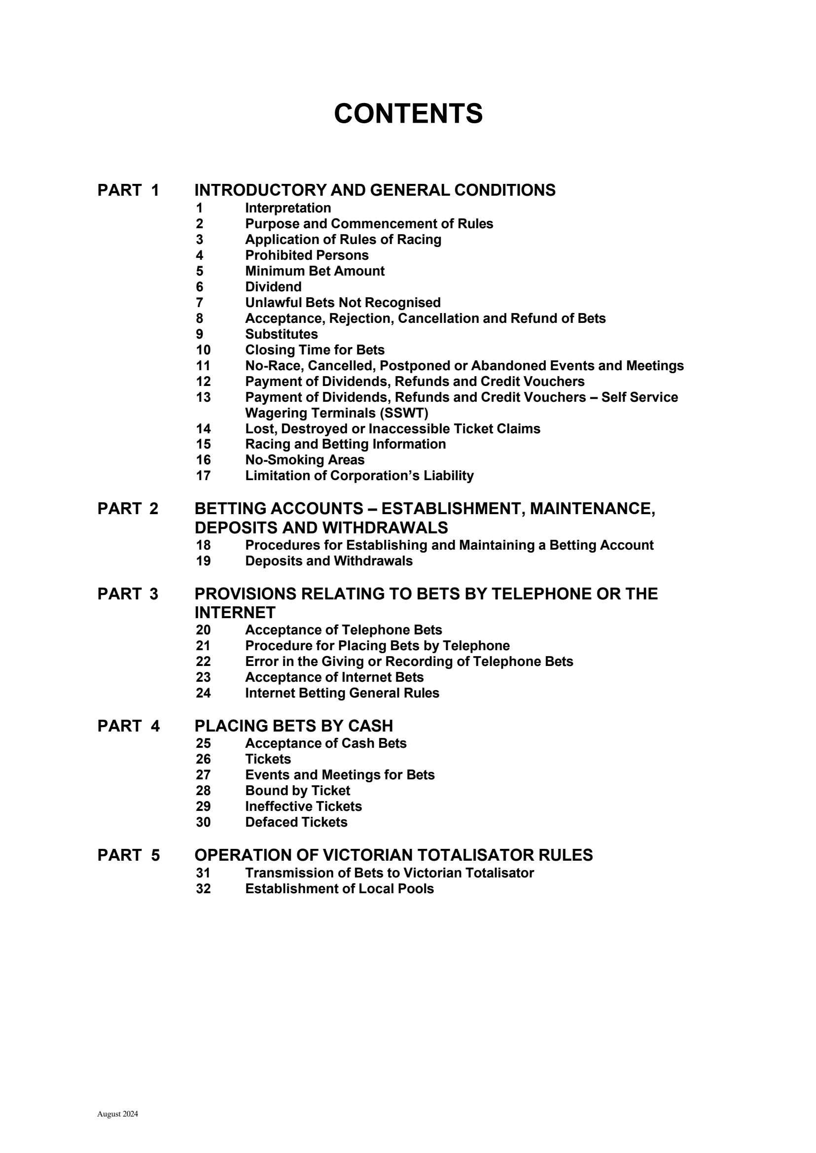 Tabcorp ACT Pty Ltd Totalisator Rules (Racing)