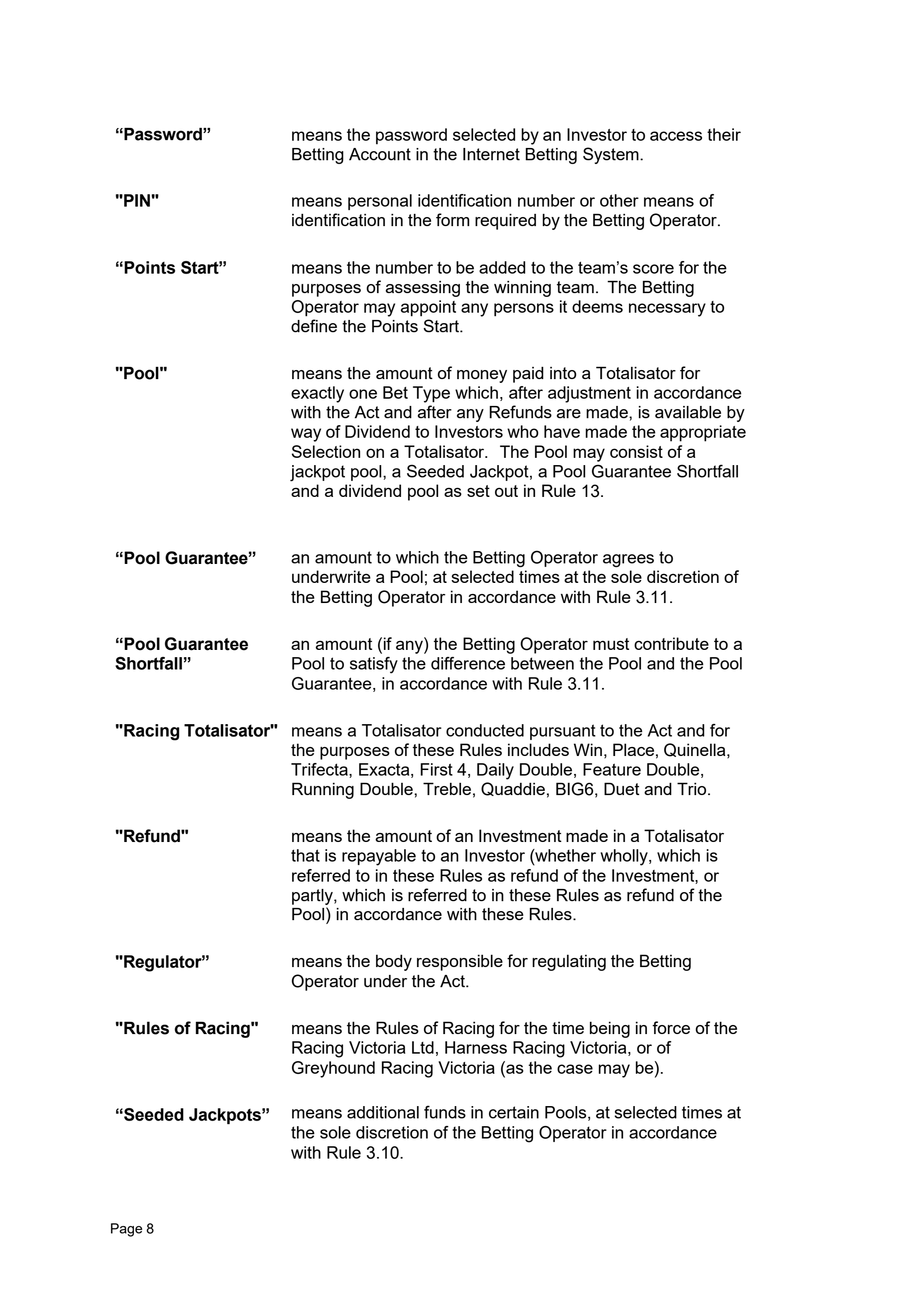 Tabcorp ACT Pty Ltd Totalisator Rules (Racing)