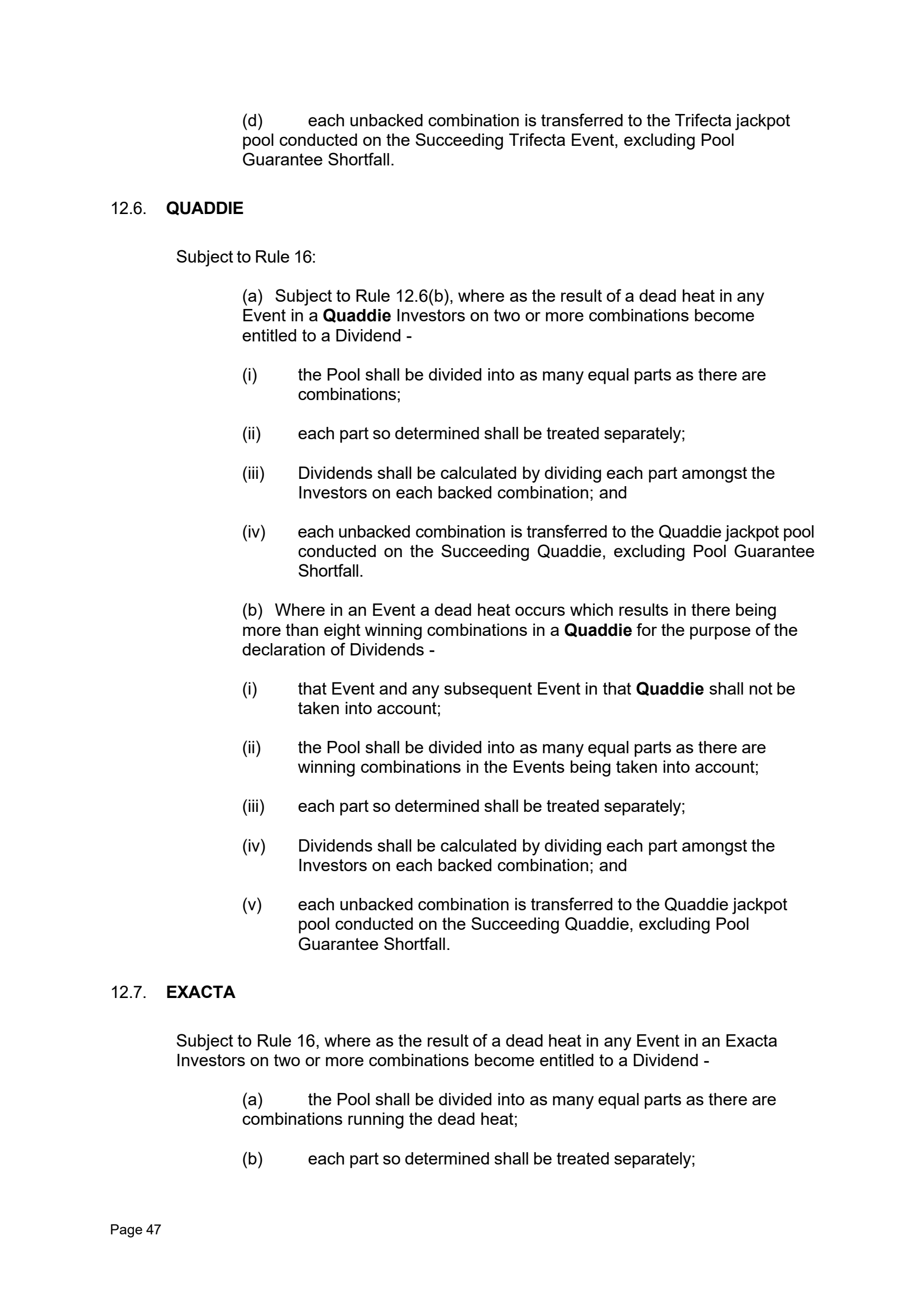 Tabcorp ACT Pty Ltd Totalisator Rules (Racing)