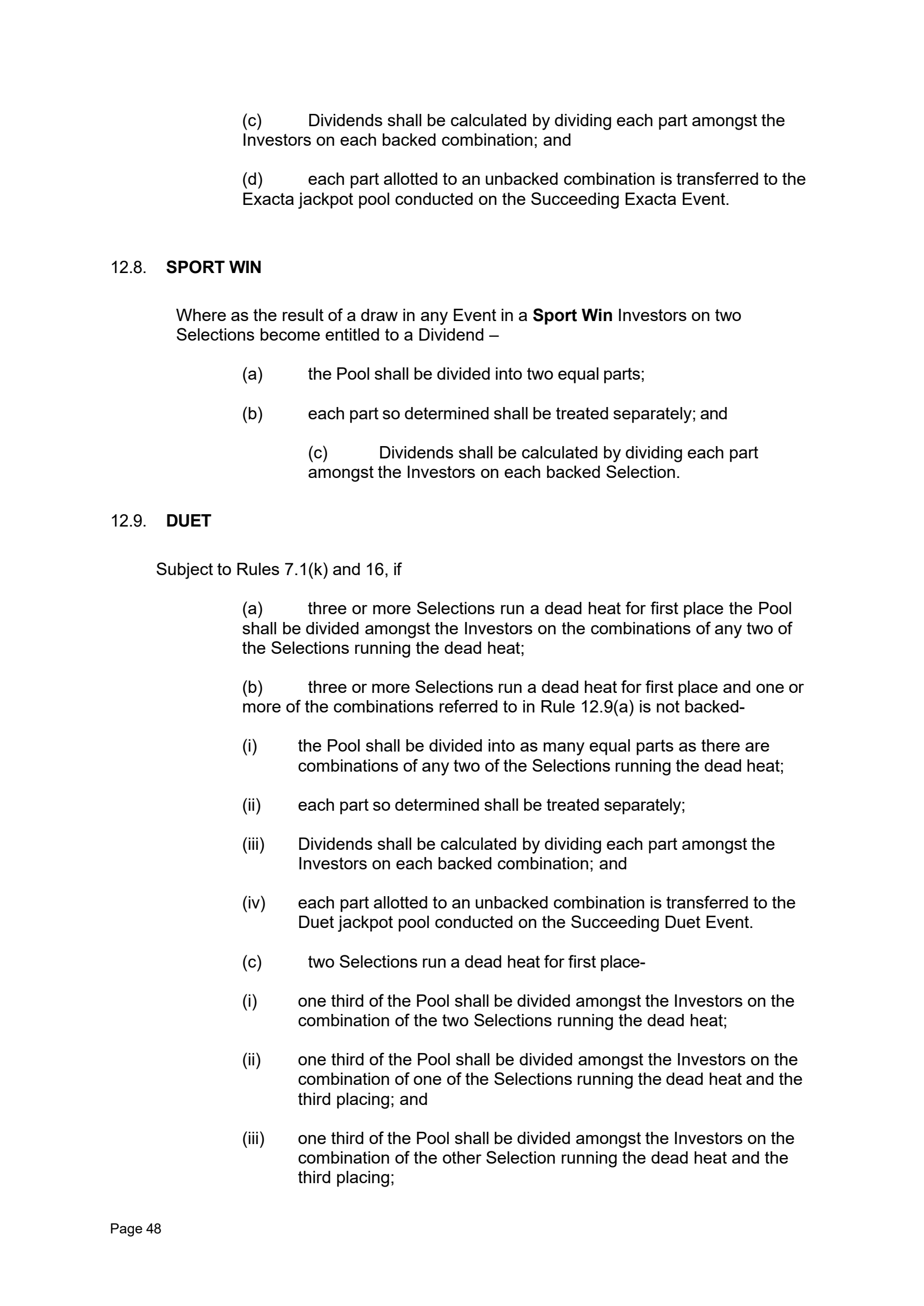 Tabcorp ACT Pty Ltd Totalisator Rules (Racing)