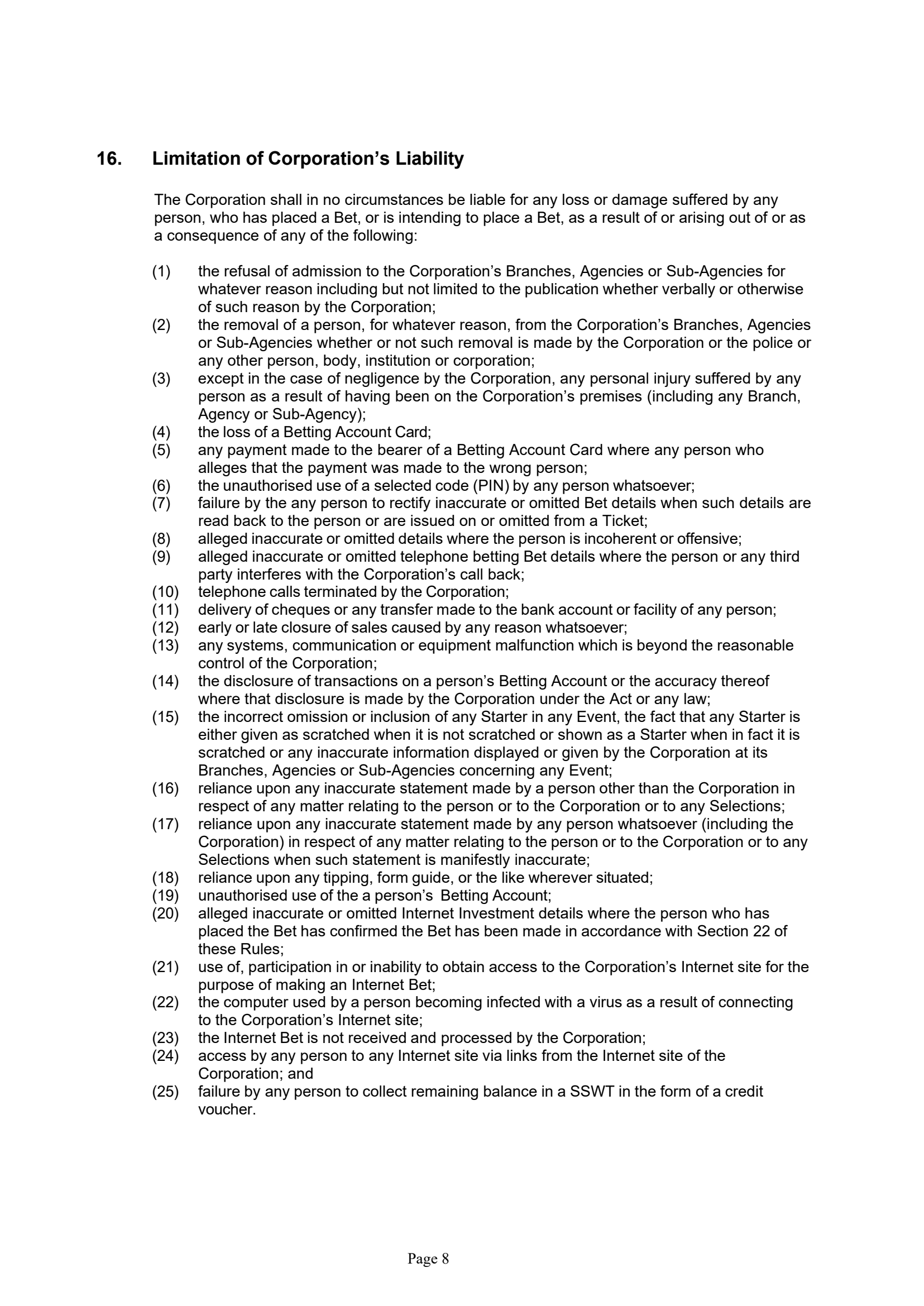 Tabcorp ACT Pty Ltd Totalisator Rules (Racing)