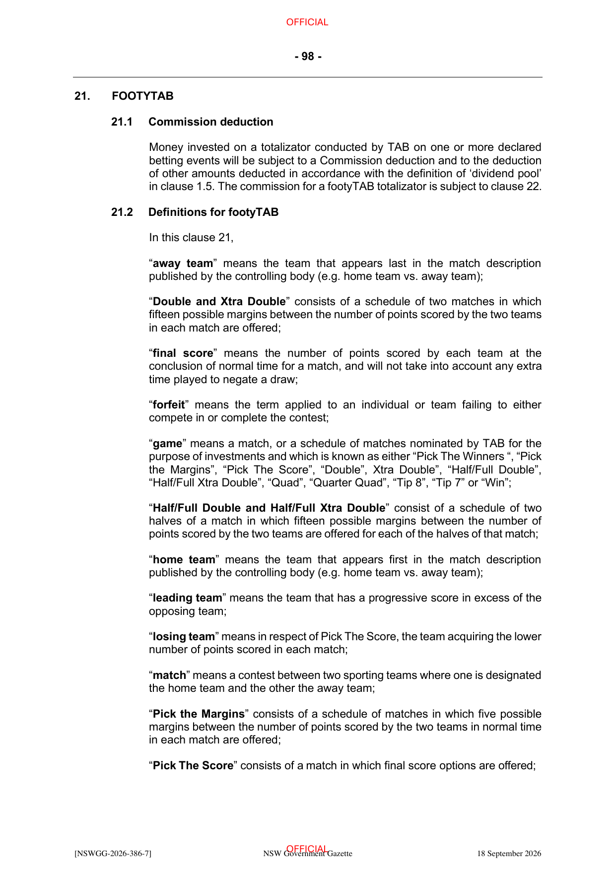 NSW Totalizator Betting Rules (Racing), page 102