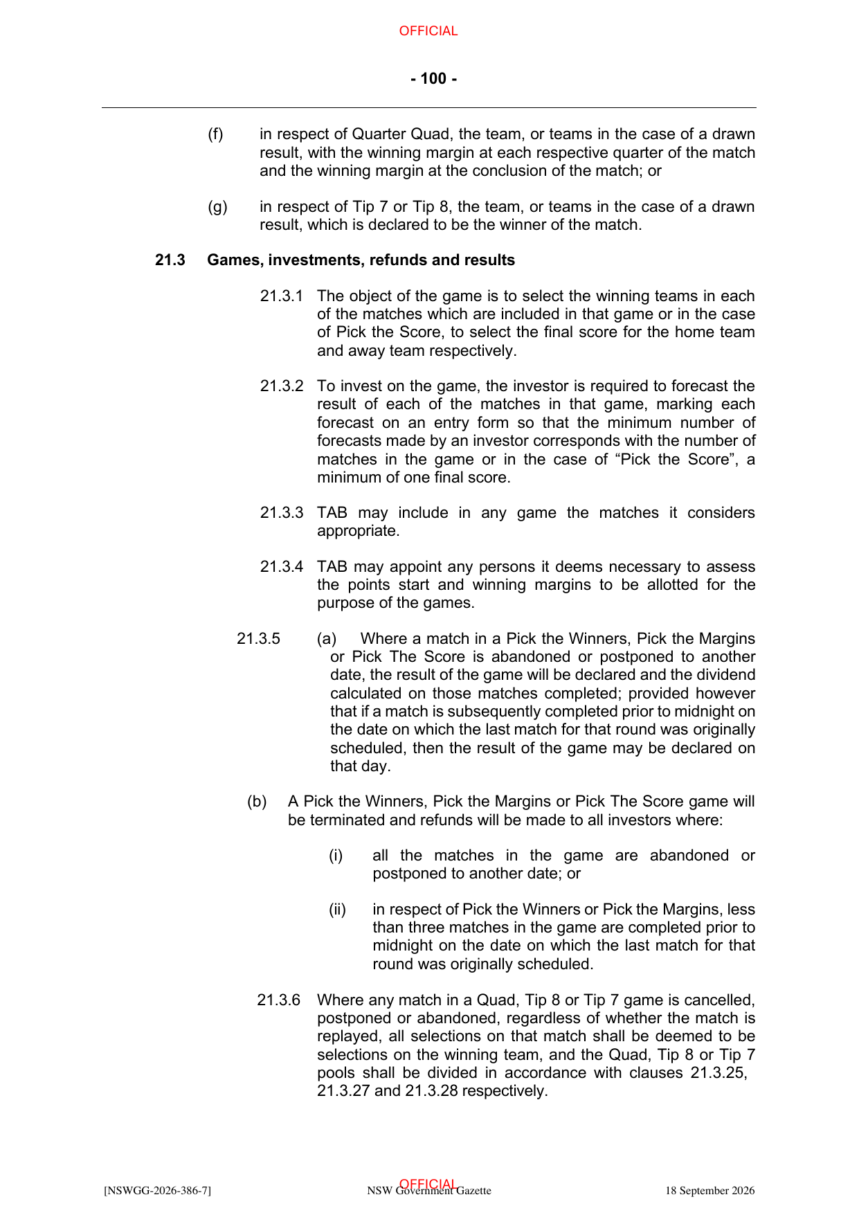 NSW Totalizator Betting Rules (Racing), page 104