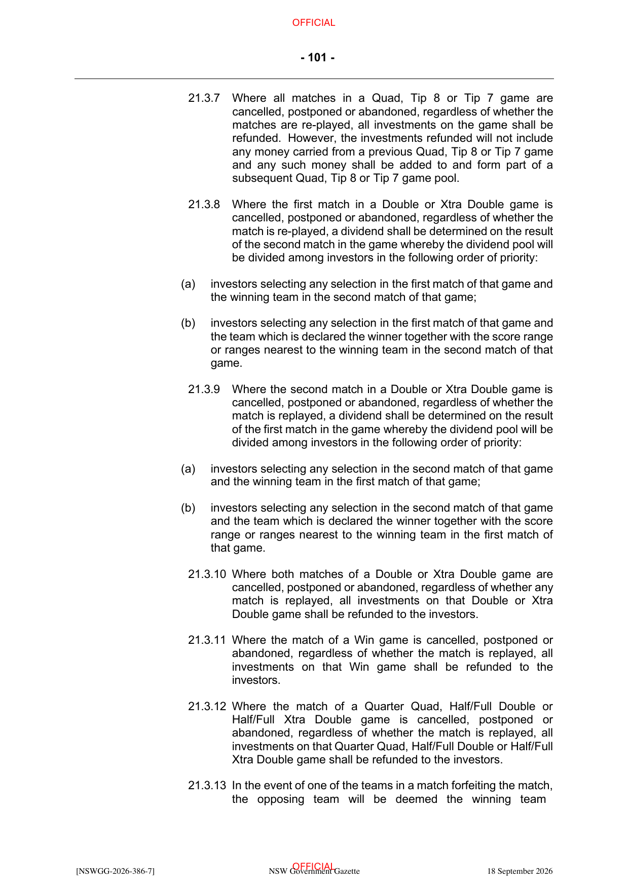 NSW Totalizator Betting Rules (Racing), page 105