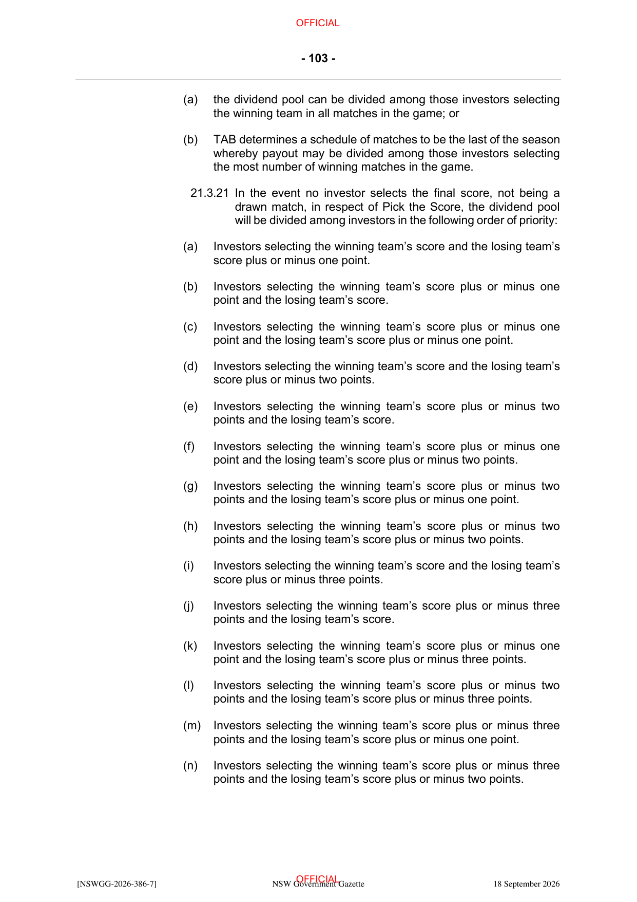 NSW Totalizator Betting Rules (Racing), page 107