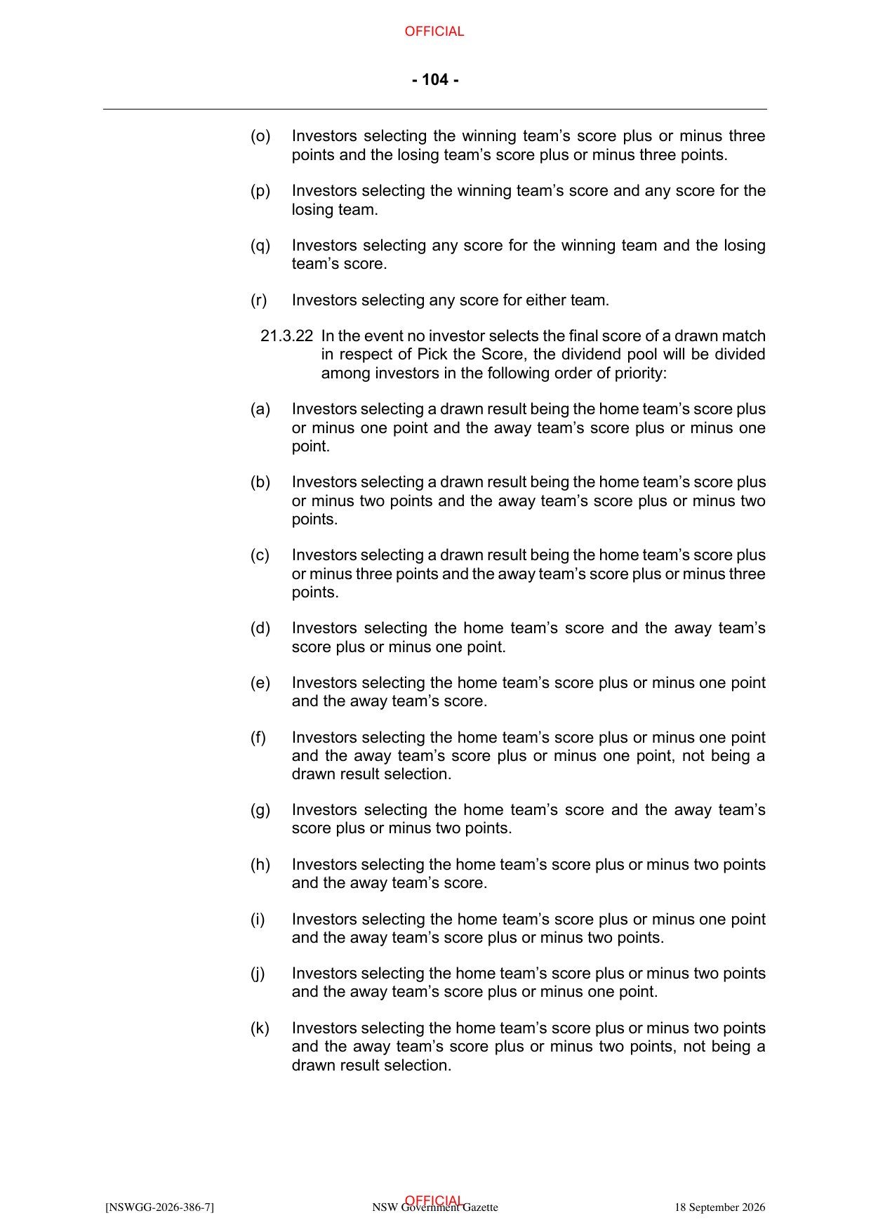 NSW Totalizator Betting Rules (Racing), page 108