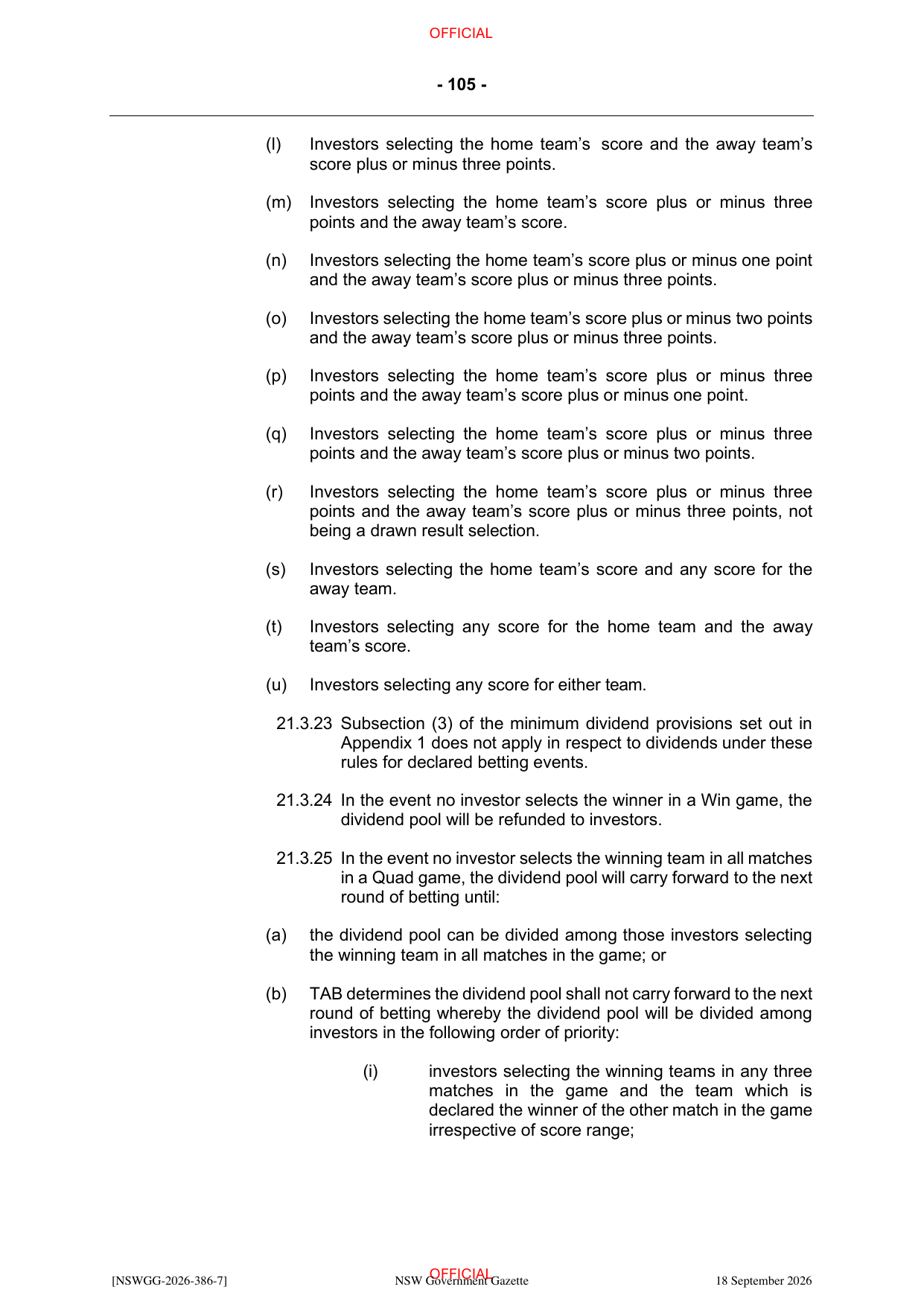 NSW Totalizator Betting Rules (Racing), page 109