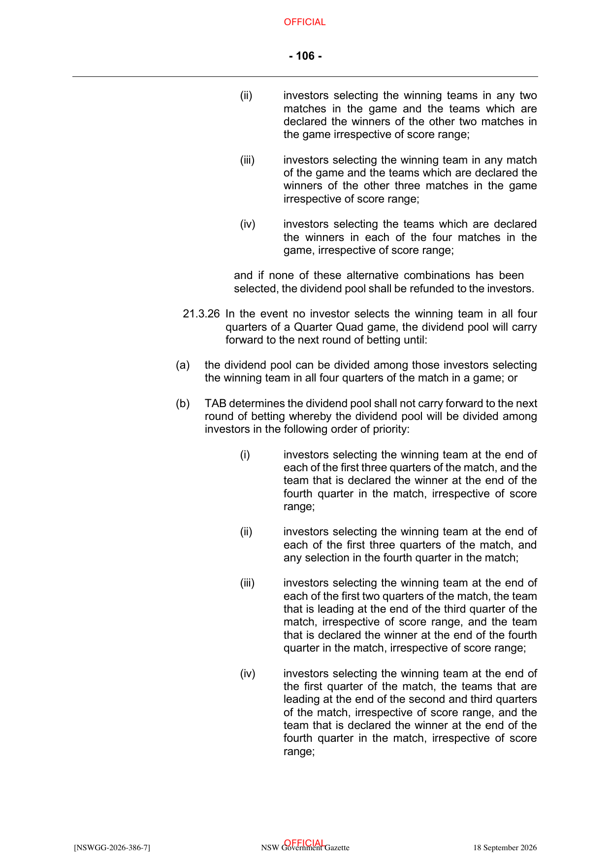 NSW Totalizator Betting Rules (Racing), page 110