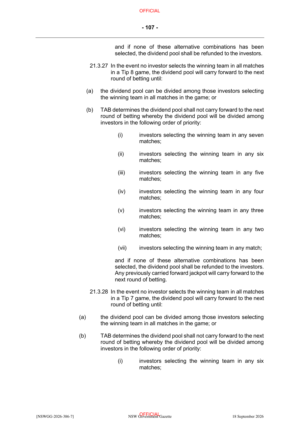 NSW Totalizator Betting Rules (Racing), page 111