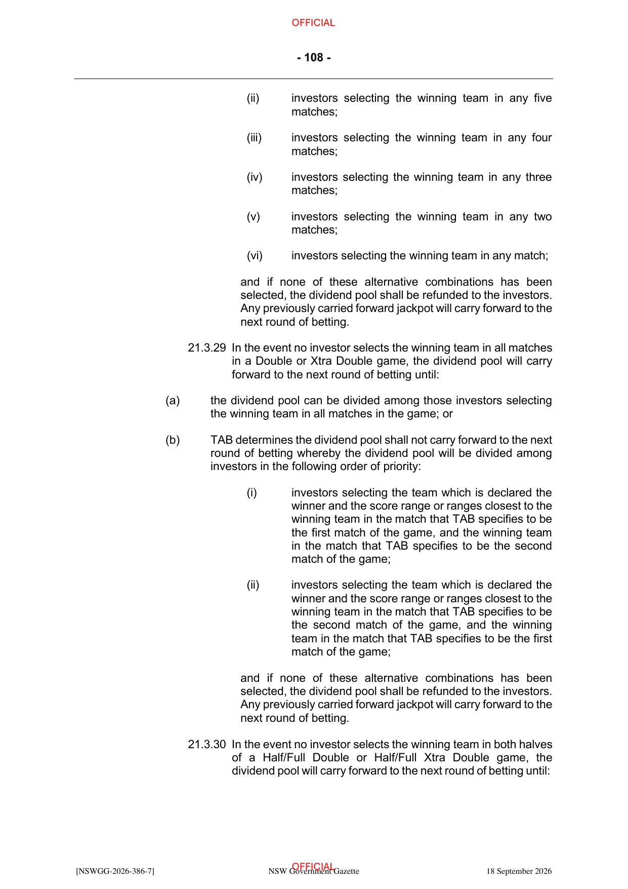 NSW Totalizator Betting Rules (Racing), page 112