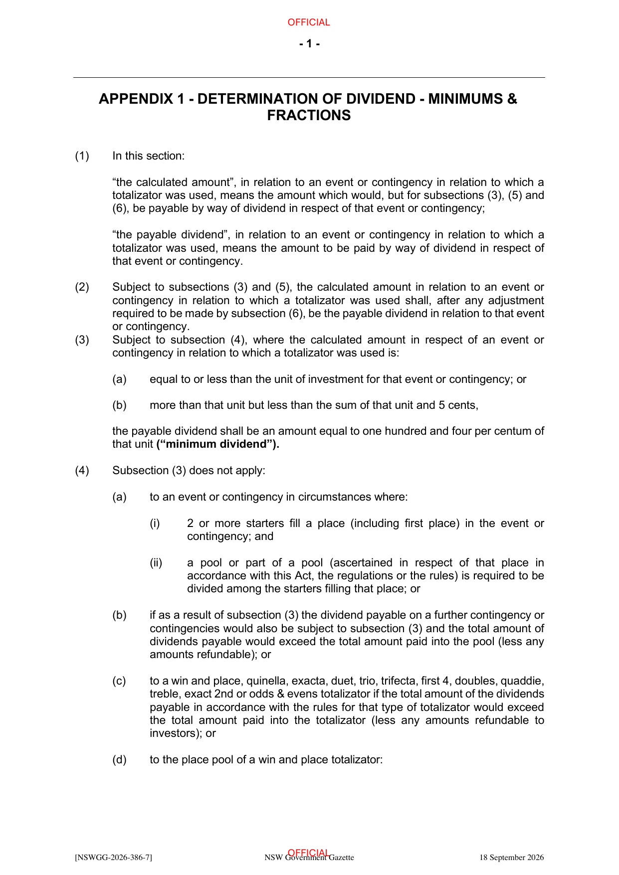 NSW Totalizator Betting Rules (Racing), page 116