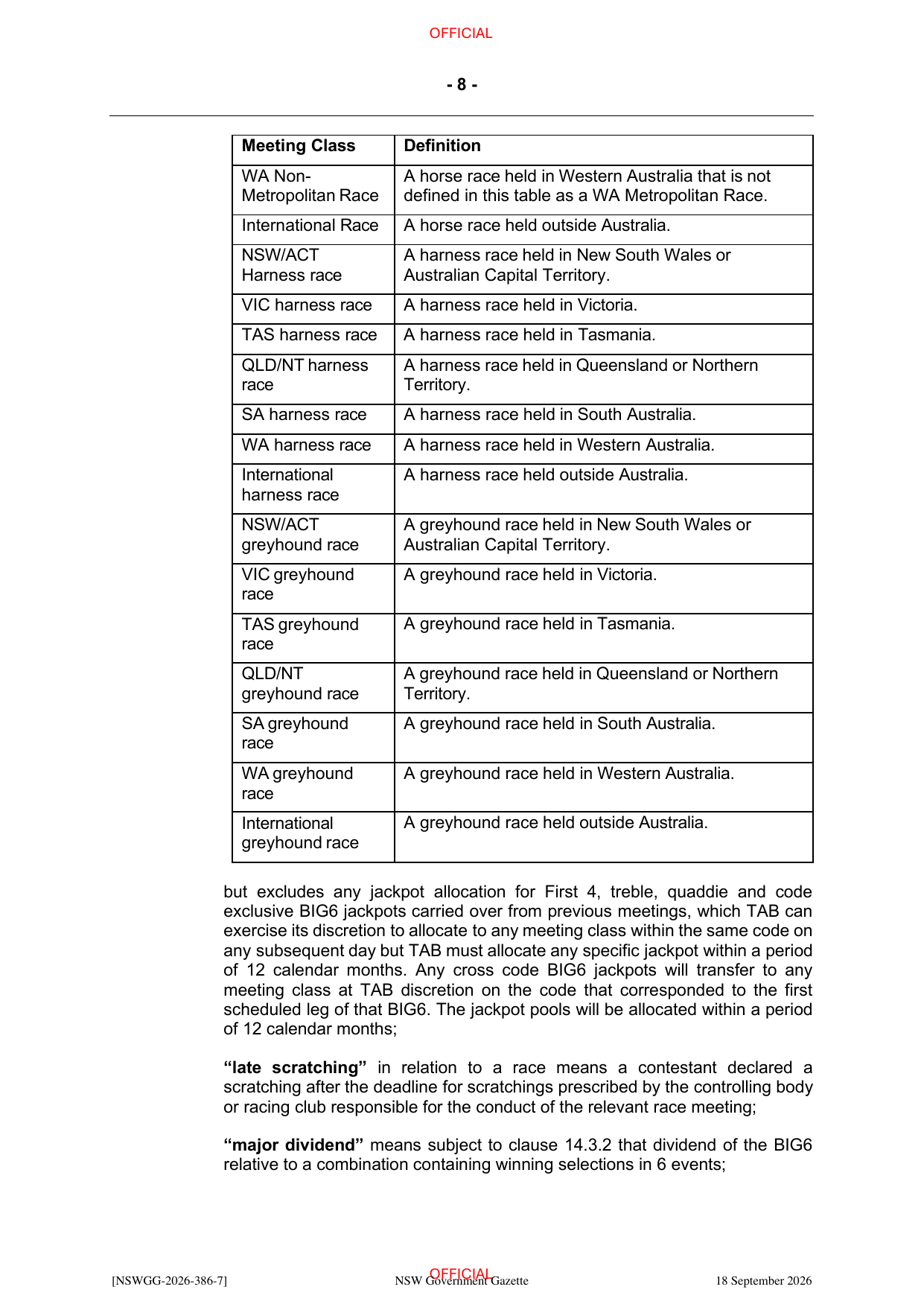 NSW Totalizator Betting Rules (Racing), page 12