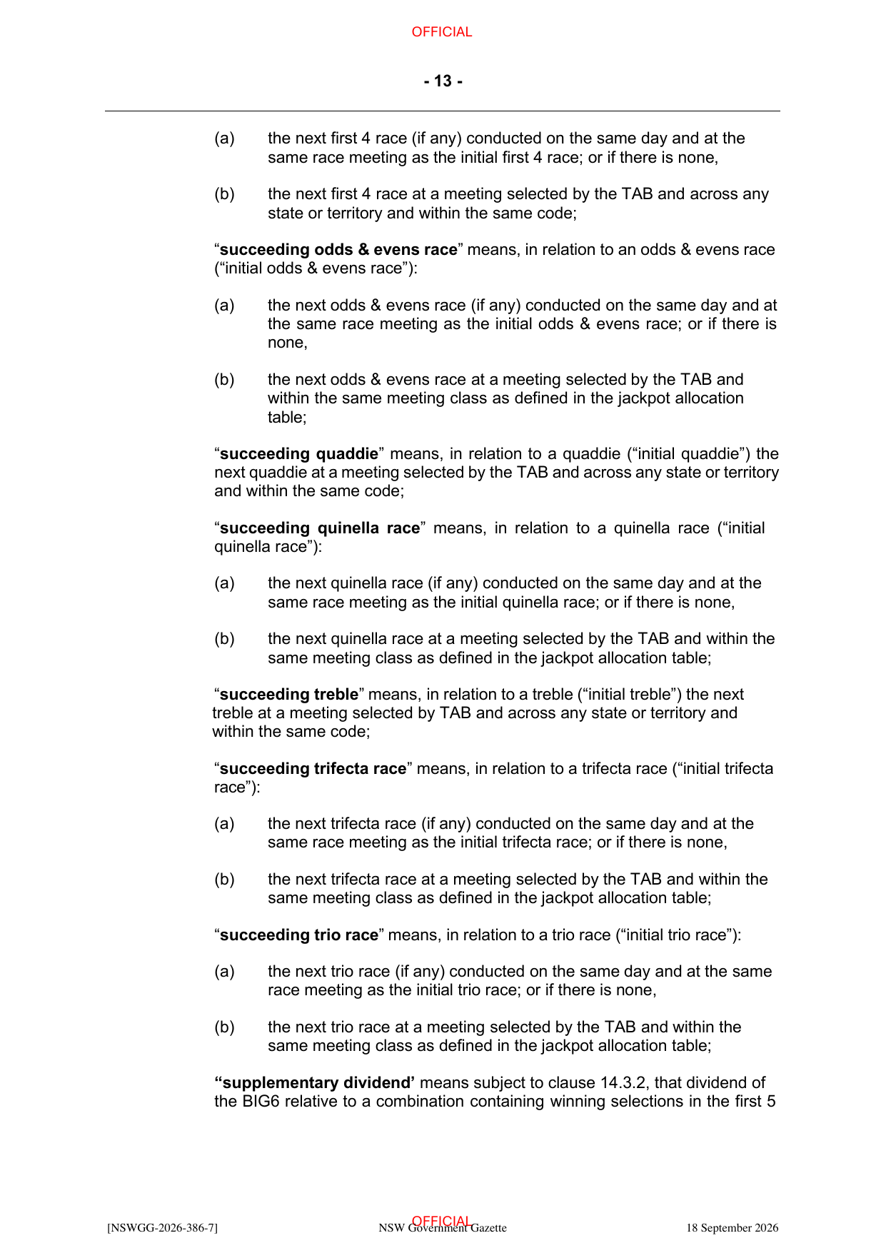NSW Totalizator Betting Rules (Racing), page 17